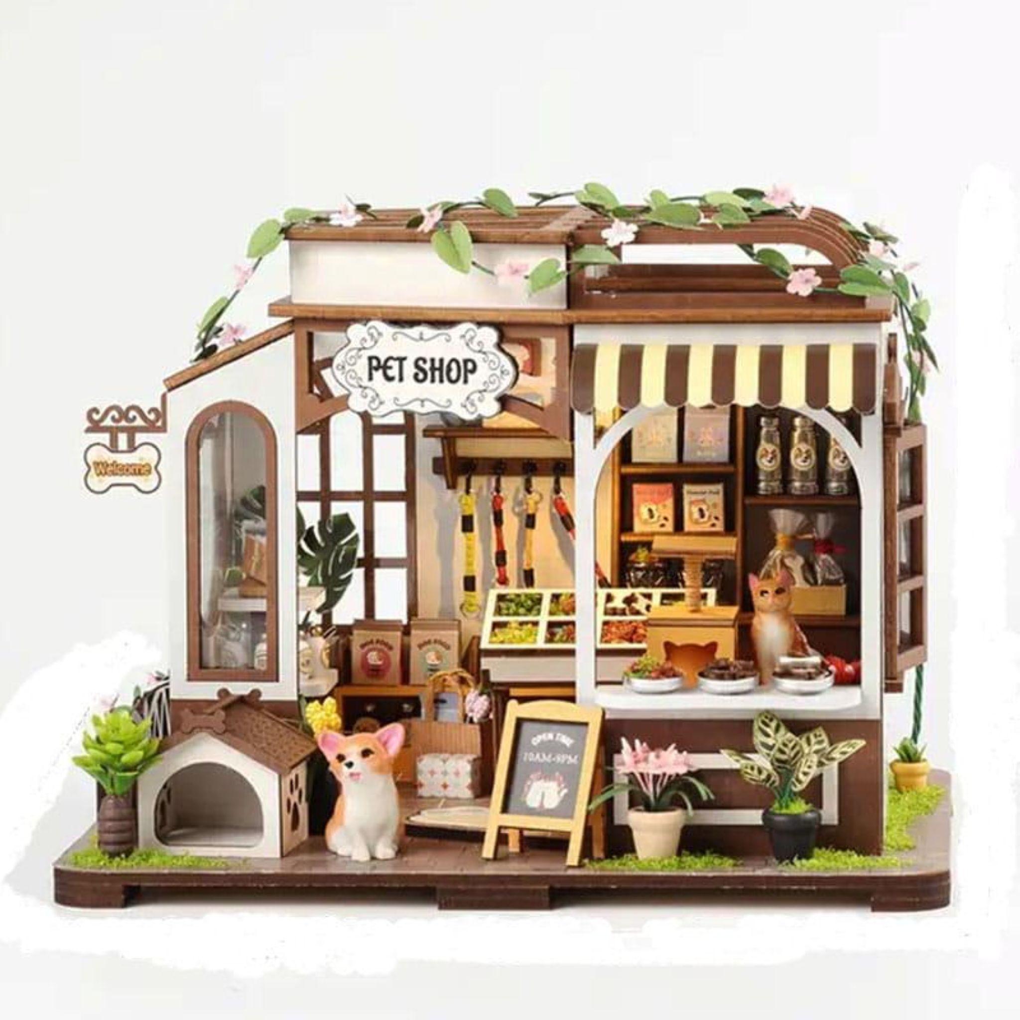 Habarri | Miniaturhaus - DIY-Puppenhaus - Holzhaus mit Möbeln und LED-Beleuchtung - Geschenk für Kinder - Zoofachgeschäft