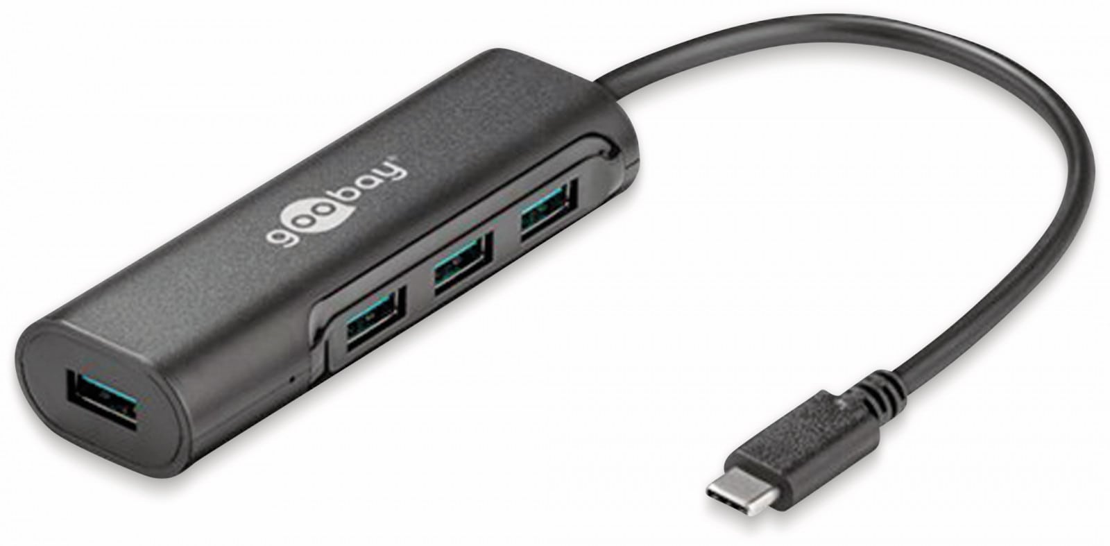 Goobay 77502 4-fach USB-C™ HUB, Schwarz - gleichzeitiger Anschluss von 4 USB 3.0 A Buchsen auf USB-C™ Stecker