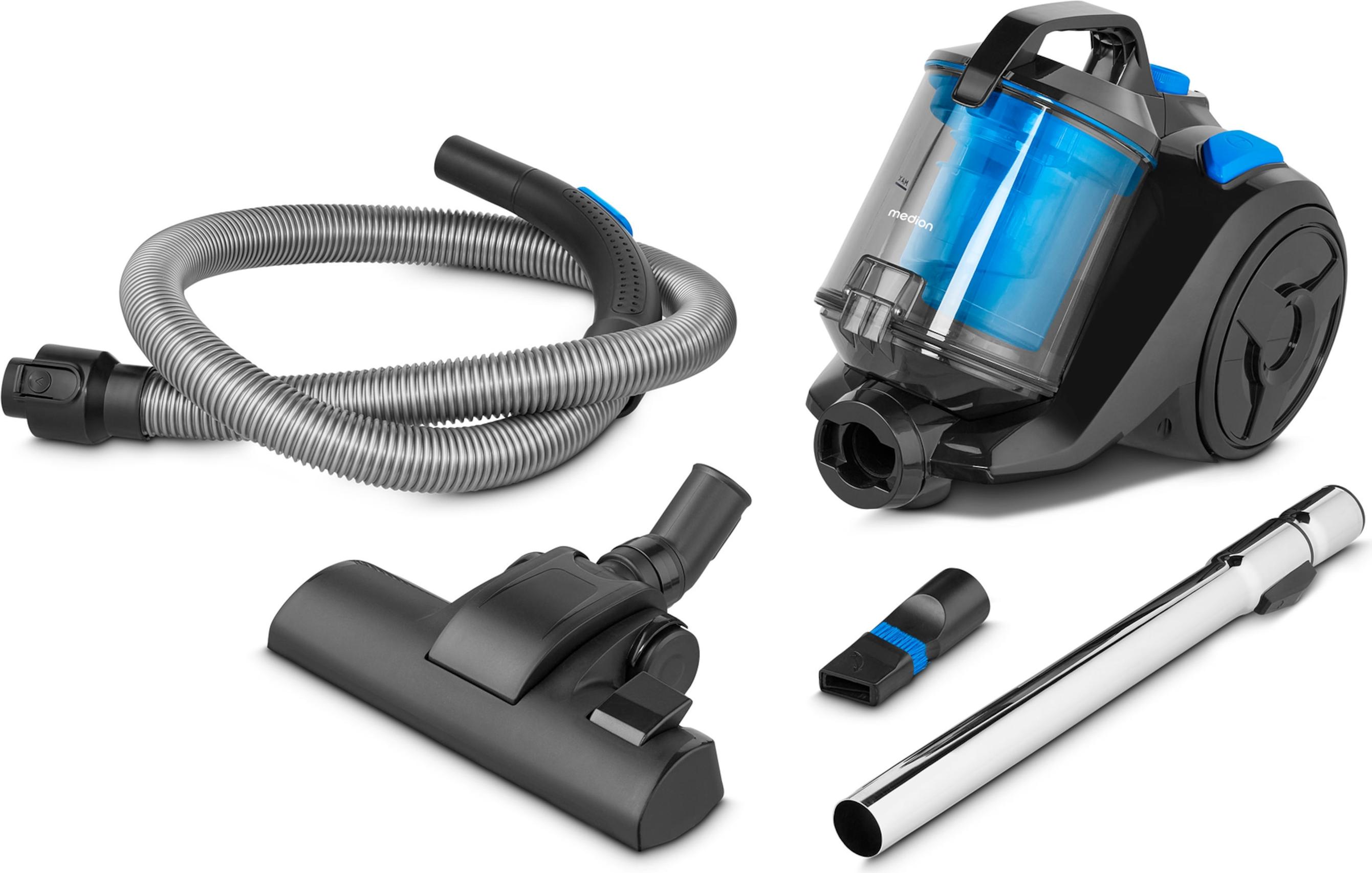 Cyklónový vysávač MEDION E2001 (bezvreckový, príkon 800 W, objem nádoby na prach 2 l, pracovný rádius 7 m, umývateľný HEPA filter)