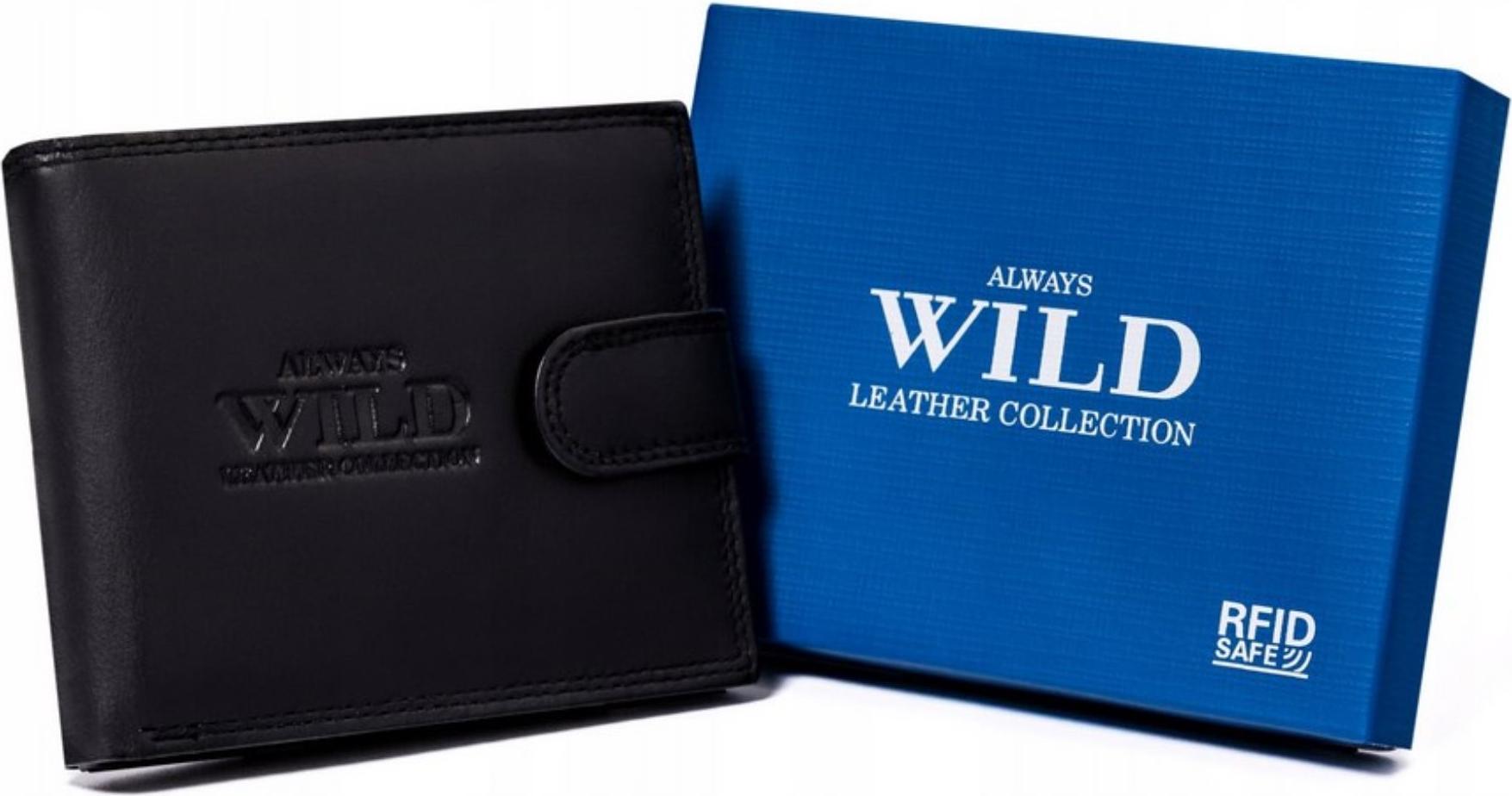 Always Wild | Große Geldbörse, mit Lederverschluss, für Männer, Naturleder, Schwarz, 12.5x10 cm N992LPCCD22726B