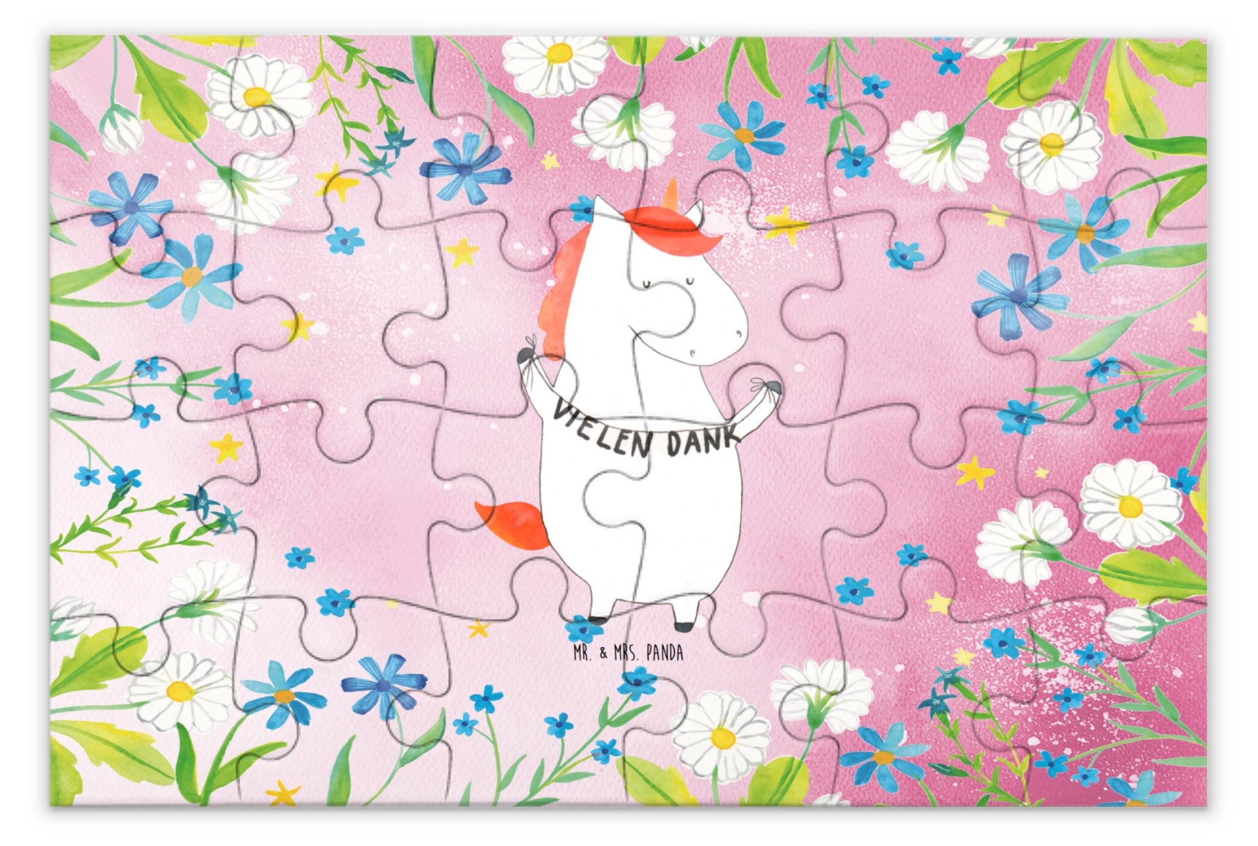 Mr. & Mrs. Panda Puzzle Einhorn Dankeschön 24 Teile - Rot Pastell - Geschenk, 2000, Danksagung, 1500, Vielen Dank, Einhörner, Danke, Geduldspiel, 500, 1000, Unicorn PD-1864343-STANDARD