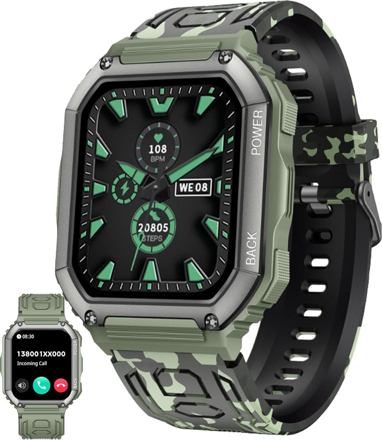 ZPIMY Herren Smartwatch mit Telefonfunktion, AMOLED 5ATM wasserdichte Fitness Taschenlampe Schrittzähler, Herzfrequenz, SpO2, Sportuhr, Aktivitätstracker