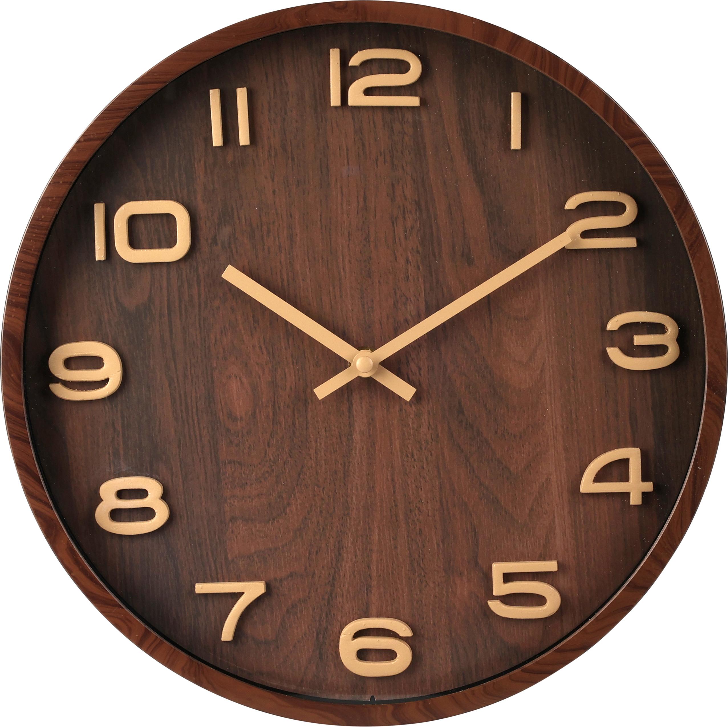 Koopman Braun Nachahmung Holz Wanduhr rund 30,5 cm 837362340