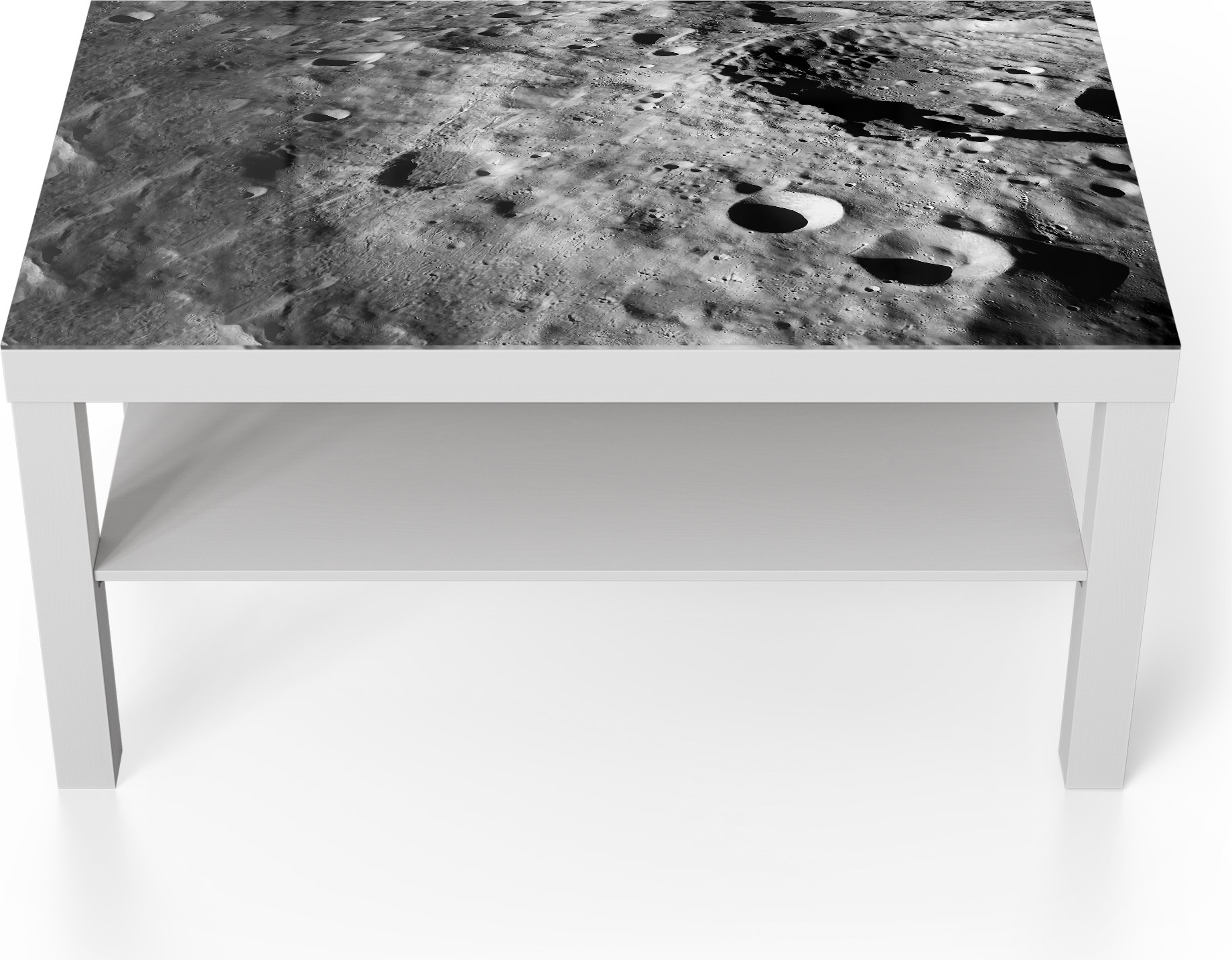 DEQORI Couchtisch 90x55 cm Weiß 'Ewige Mondlandschaft' Glas Beistelltisch Glastisch modern TL-90-55-W-2873