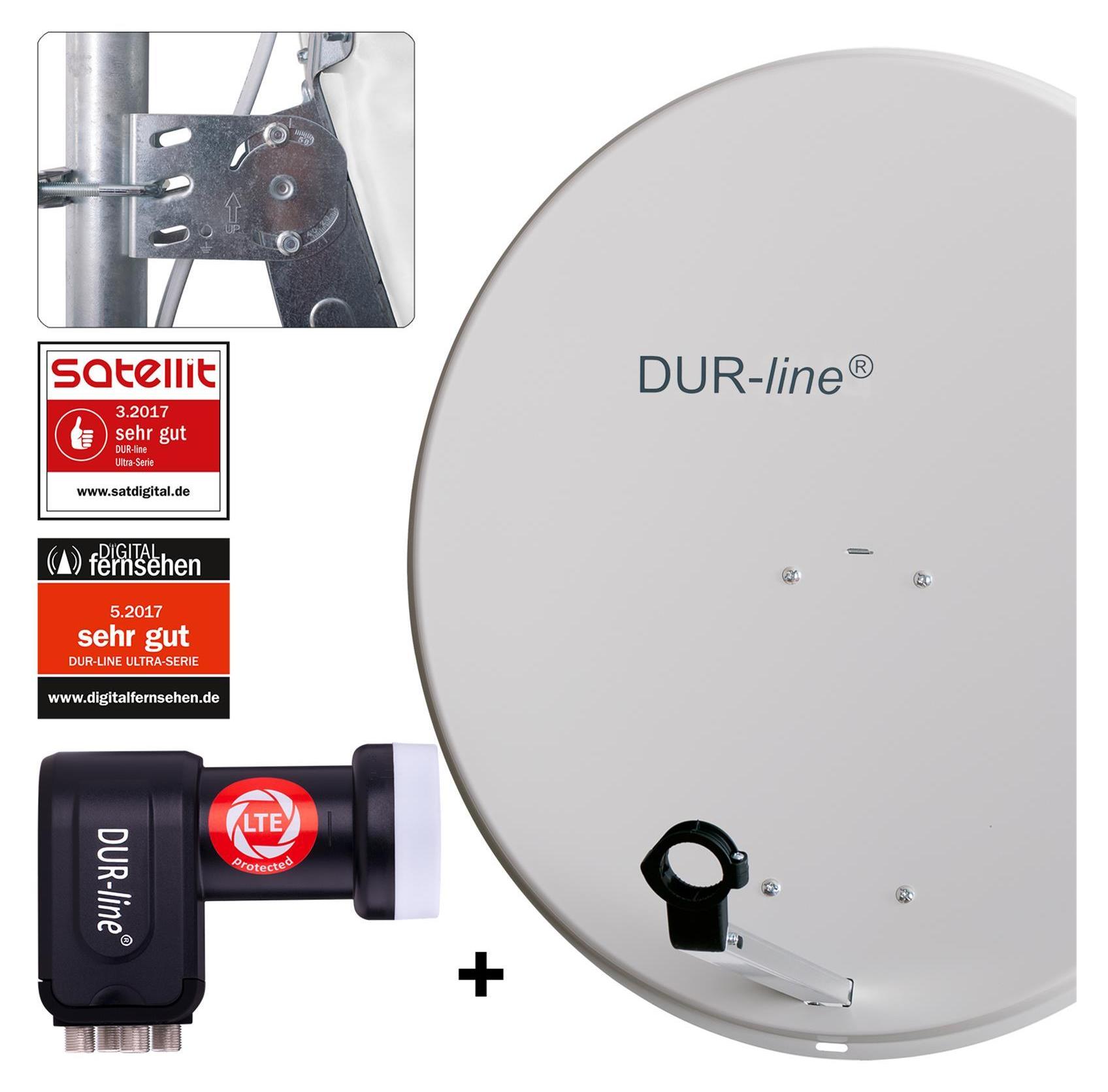 DUR-line MDA 80 Satellitenschüssel hellgrau + Quad LNB 12166