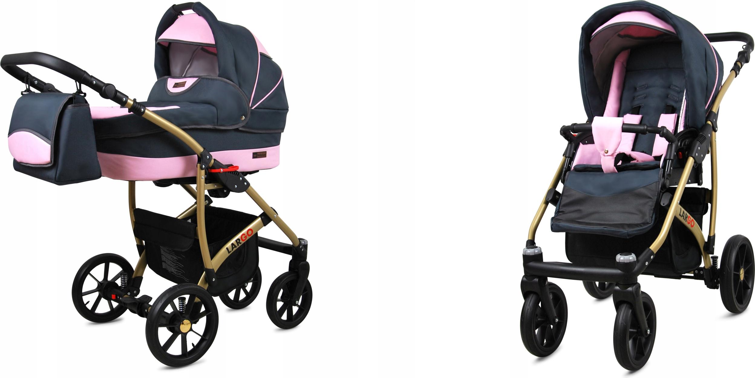 BabyLux Largo | 2in1 Kinderwagen Set | Grey Light Pink | Kombikinderwagen | Kinderwagenset | Bu