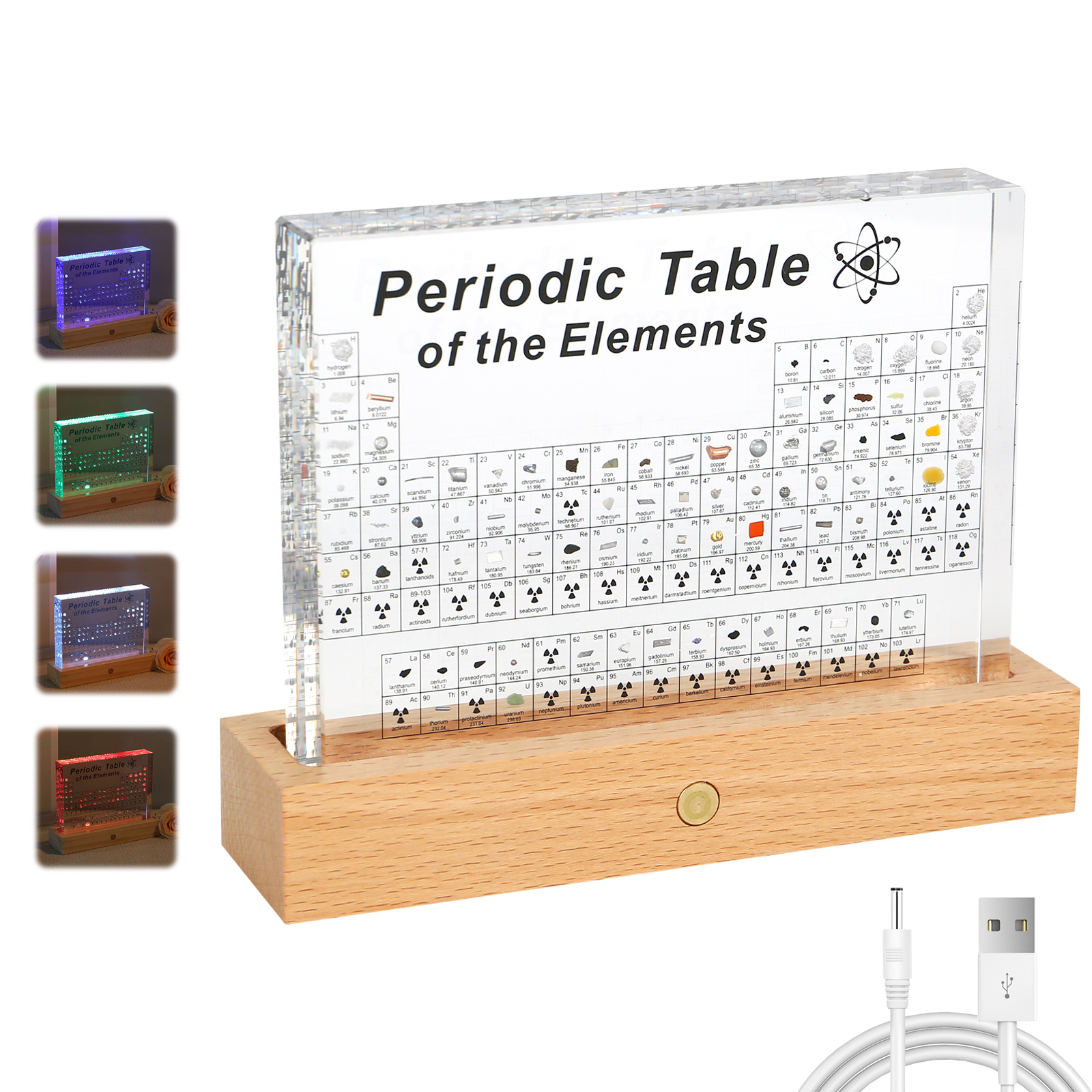 TWSOUL Periodensystem mit Echten Elemente, Acryl Periodic Table of 83 Elementen with LED-Basis Tischlampe, Chemie Elementen, Periodensystem Display Geschenk