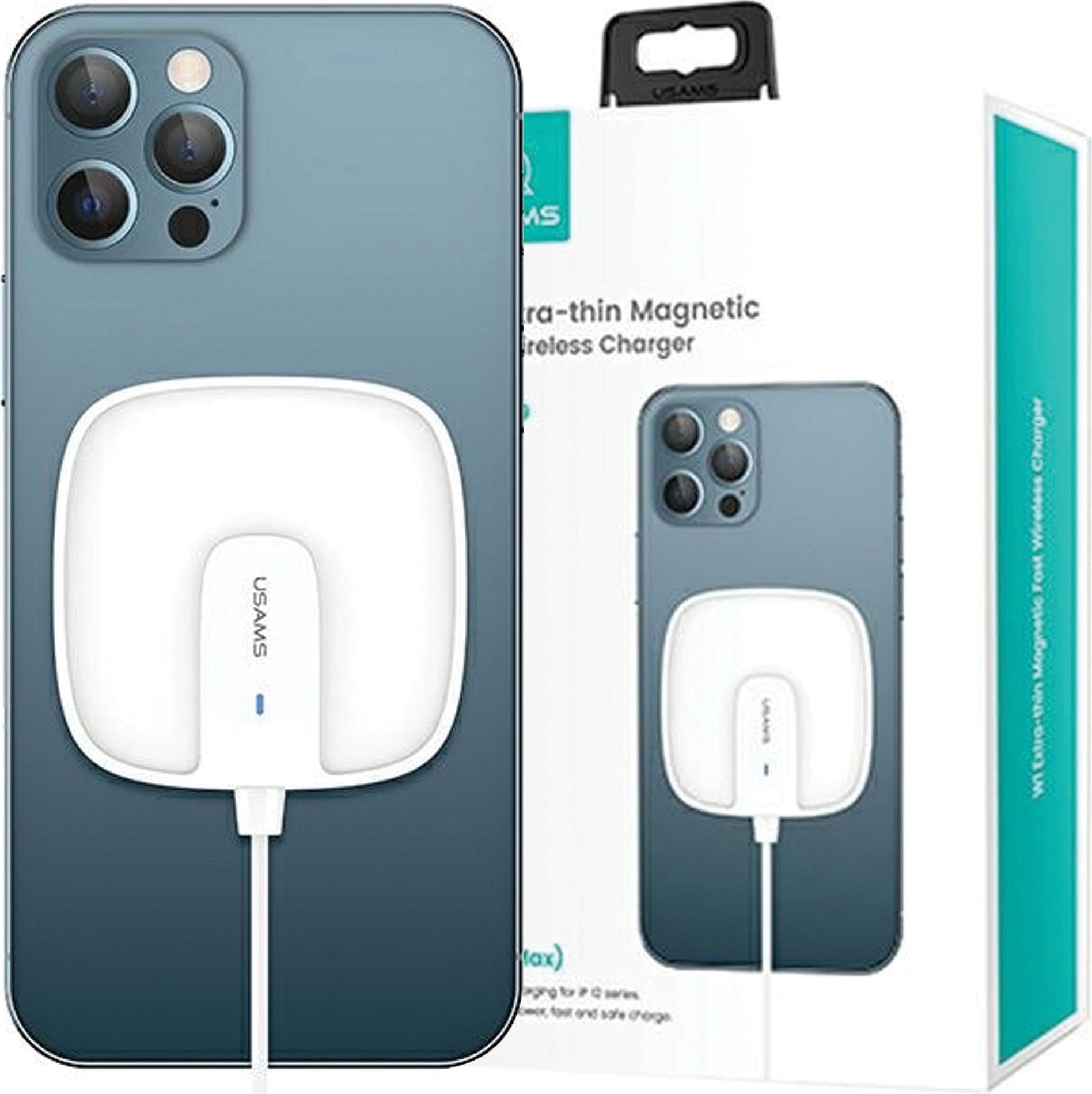 Usams Lad. Indukčný Us-Cd159 Magnetický W1 15W Extra Tenký Iphone 12 Série Biely/Biely Cd159Dz02