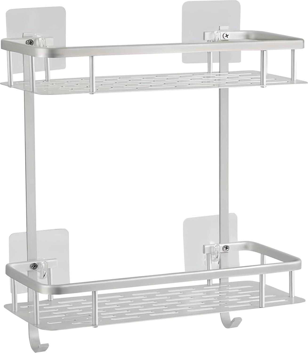 Markenlos Badezimmerregal - Rostfreies Aluminium - Befestigung ohne Bohren - 2 Etagen