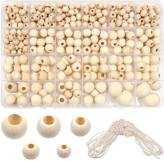 OEM Dailygoods – Holzperlen, 406 Stück – Runde Perlen, 8-20 mm – Großes Loch – Makramee-Garn, 5 m – Bastelperlen – Für DIY-Bastelprojekte – Bastelperlen 2026