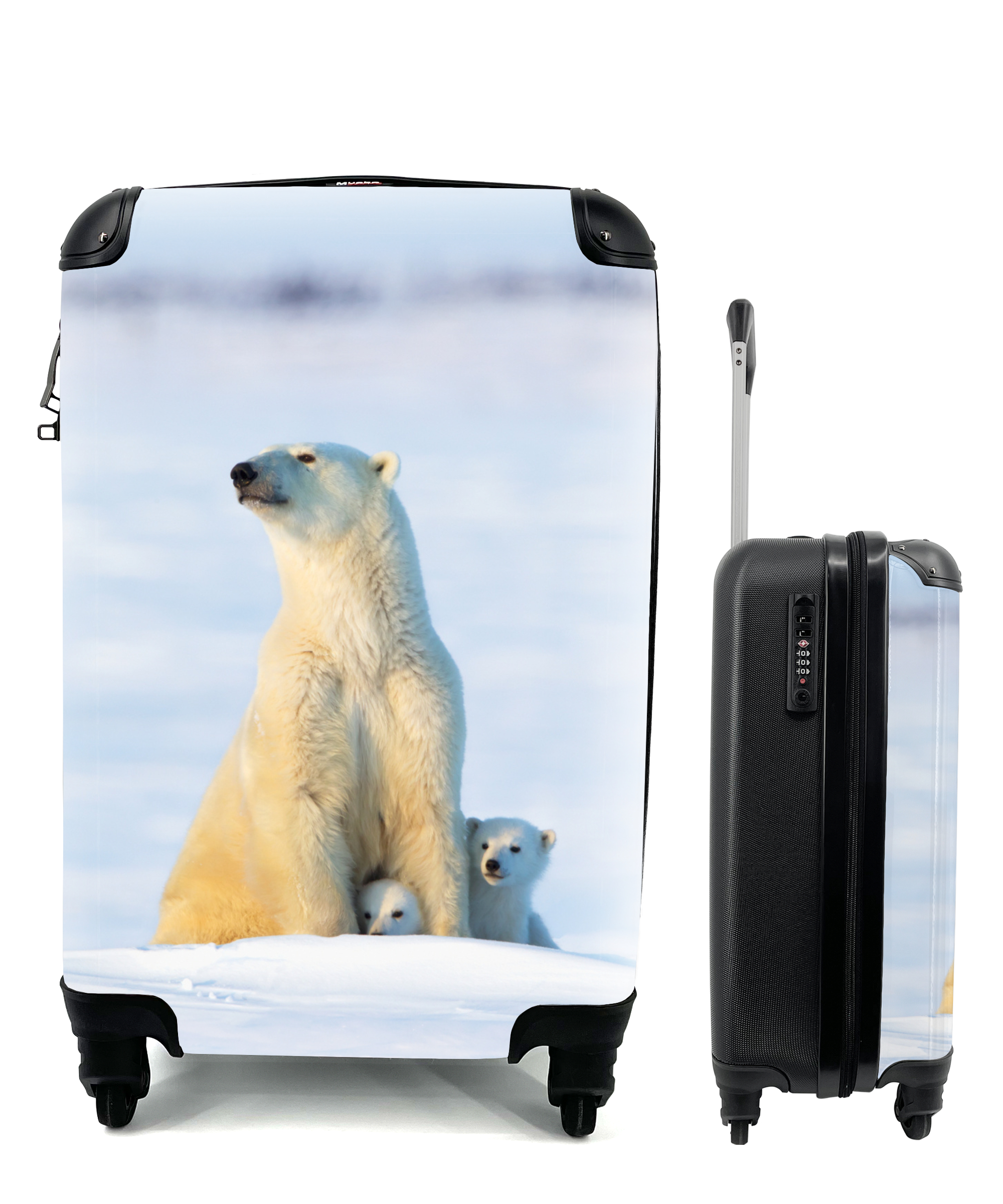 MuchoWow® Koffer Handgepäck Trolley Rollkoffer Kleine Reisekoffer mit 4 Rollen - Eisbär - Schnee - Jungtiere - Cabin Size < 55x40x23 cm & 55x40x20 cm - Fotokoffer - Kabinenkoffer - Boardgepäck - Reise-Box - Reisekoffer - Reisegepäck - Koffer mit Bild - Trolley für Kinder 68|38389336