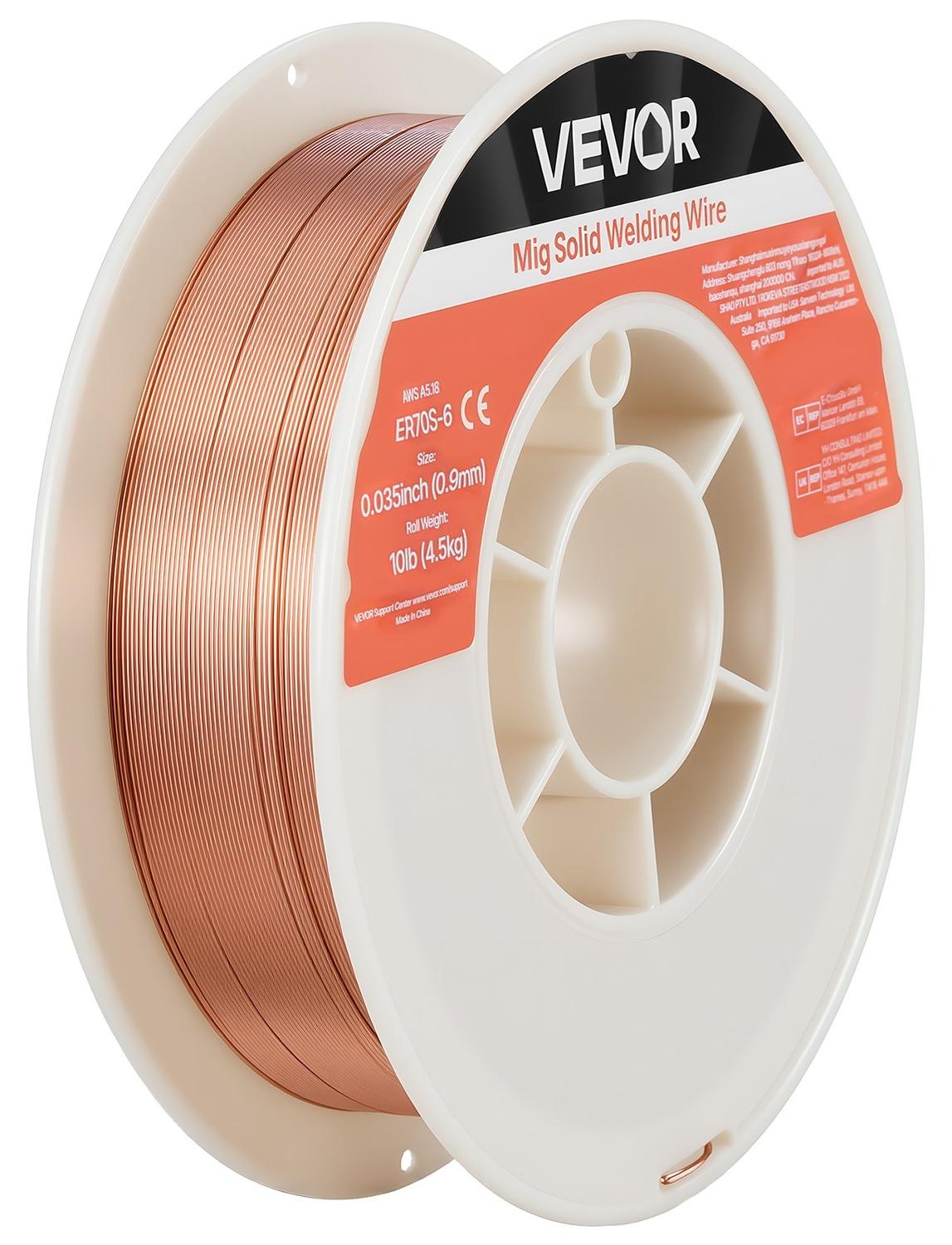 VEVOR Solid MIG Welding Wire, ER70S-6 0.9mm 4.5kg, Low Spatter Mild Steel Welding Wire with High Deoxidizers for All-Position Gas Shielded Welding