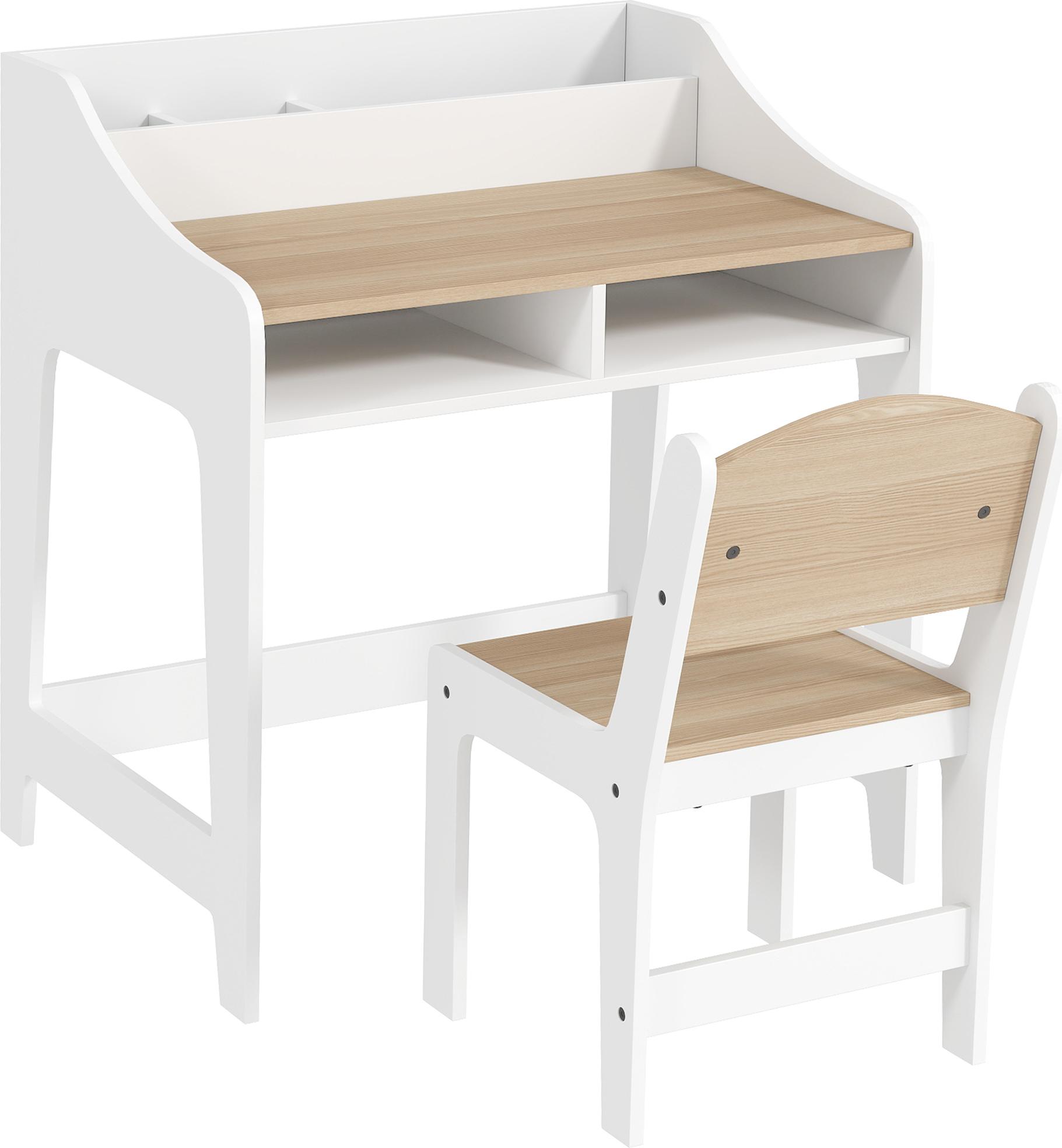 Welikera Kinder-Schreibtisch-Set mit Stauraum, offene Fächer, Stuhl, 3-8 Jahre, Holz KAUF-INTT-312-135V90ND-004