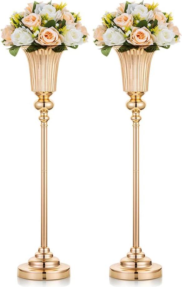 Markenlos Vase Gold Hoch - 2 Stück 67,8 cm Höhe Metall Hochzeit Tischdekoration Vase - Metall Trompeten Vase - Anleitung für Hochzeit Dinner Mittelpunkt