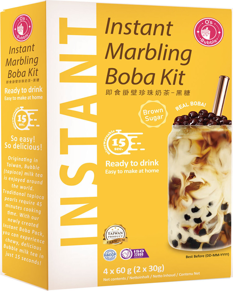 Yoaxia O's Bubble Instant Marbling Boba Tee Kit mit braunem Zucker (4x 60g) | Bubble Tee | Mit Tapiokaperlen und Strohhalm 10322