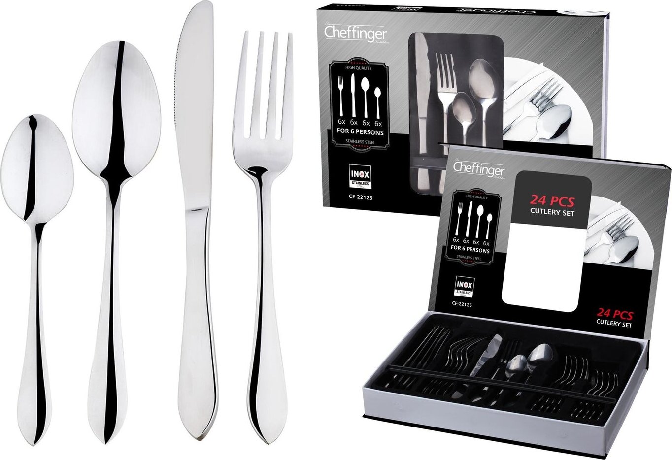 Cheffinger Besteckset für 6 Personen 24-teilig 18/10 Edelstahl Essbesteck Besteck CF22125-DHL