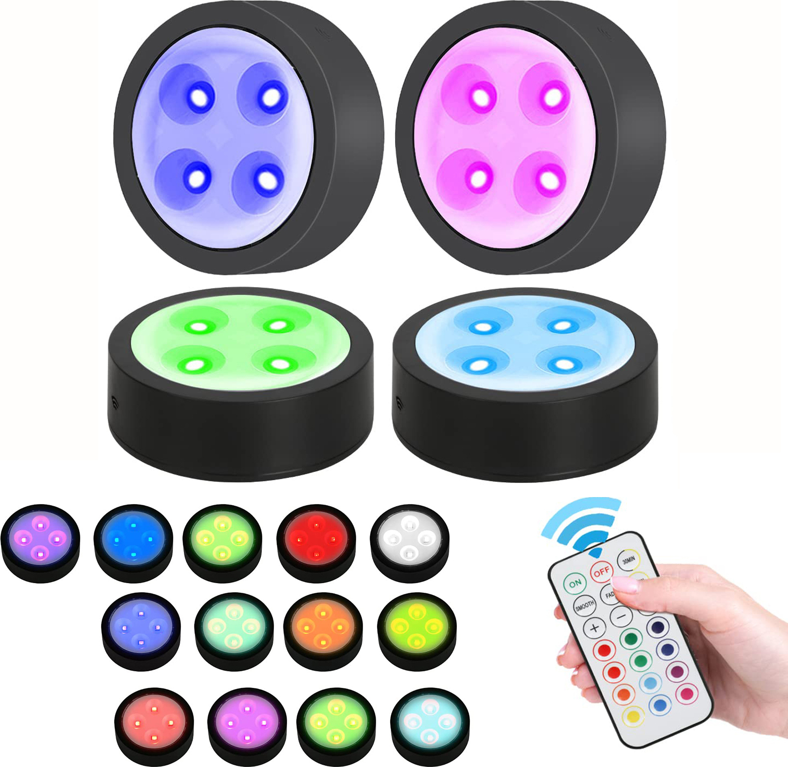 Luci LED Sottopensile Ricaricabili - 6 Pezzi, 13 Colori, Telecomando | Per Armadi, Scale, Vetrine