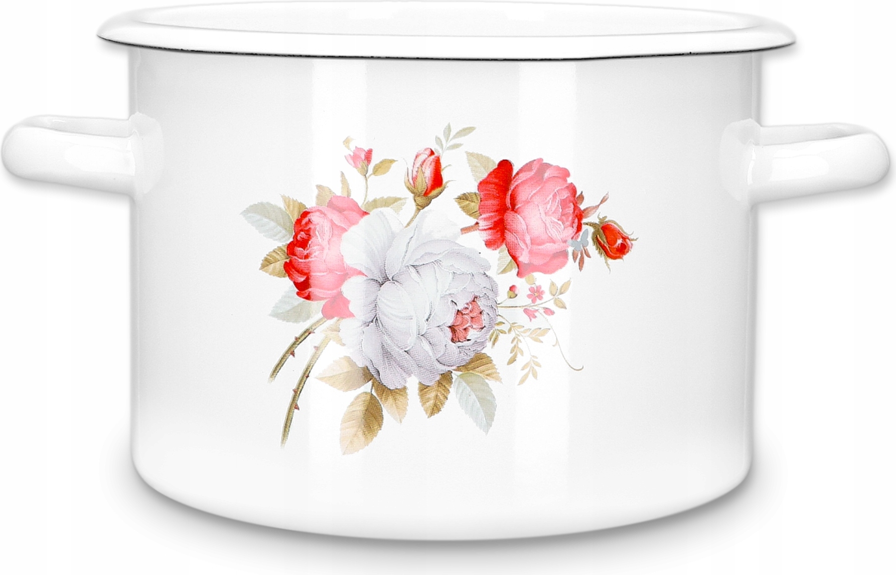Kuketo | Emaille Kochtopf 2 L Mit Griffen – Induktion & Alle Herdarten – Weißer Topf Mit Rosen Motiv Robust, Hygienisch, Hitzebeständig & Stilvoll 639563