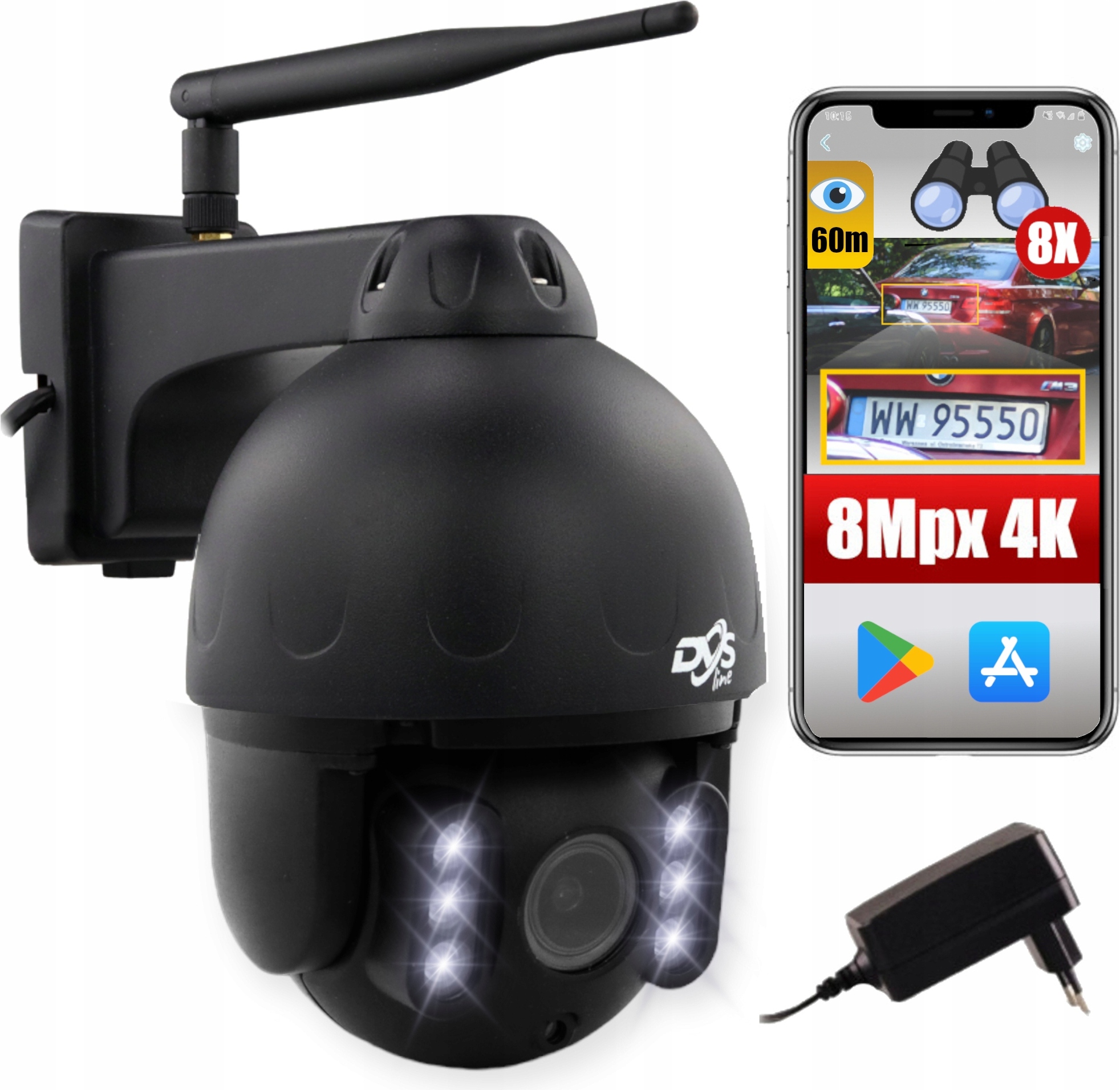 DVS Schwarze Ip Wifi Ptz Kamera 4K 8Mpx Sony, 8X Zoom, Autotracking, Ip66 BELLA-T-1156