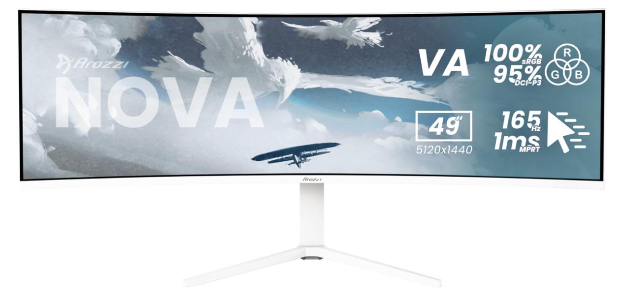 Arozzi Nova 49” Curved, 124,5 cm (49"), 5120 x 1440 px, Dual QHD, LED, 4 ms, Biela