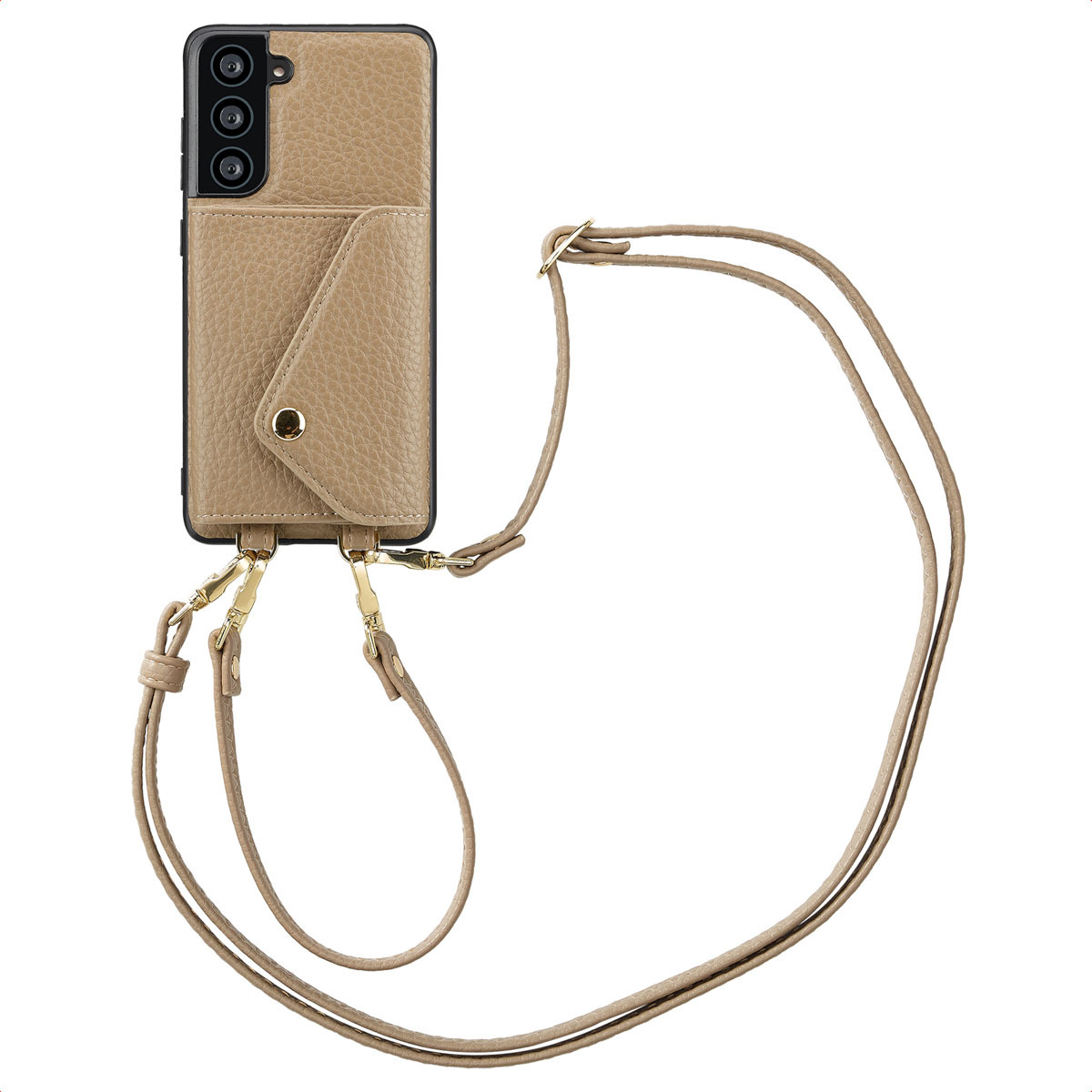 Puzdro na telefón Selencia Sera s káblom a obálkou na kartu pre Samsung Galaxy S21 FE - Taupe