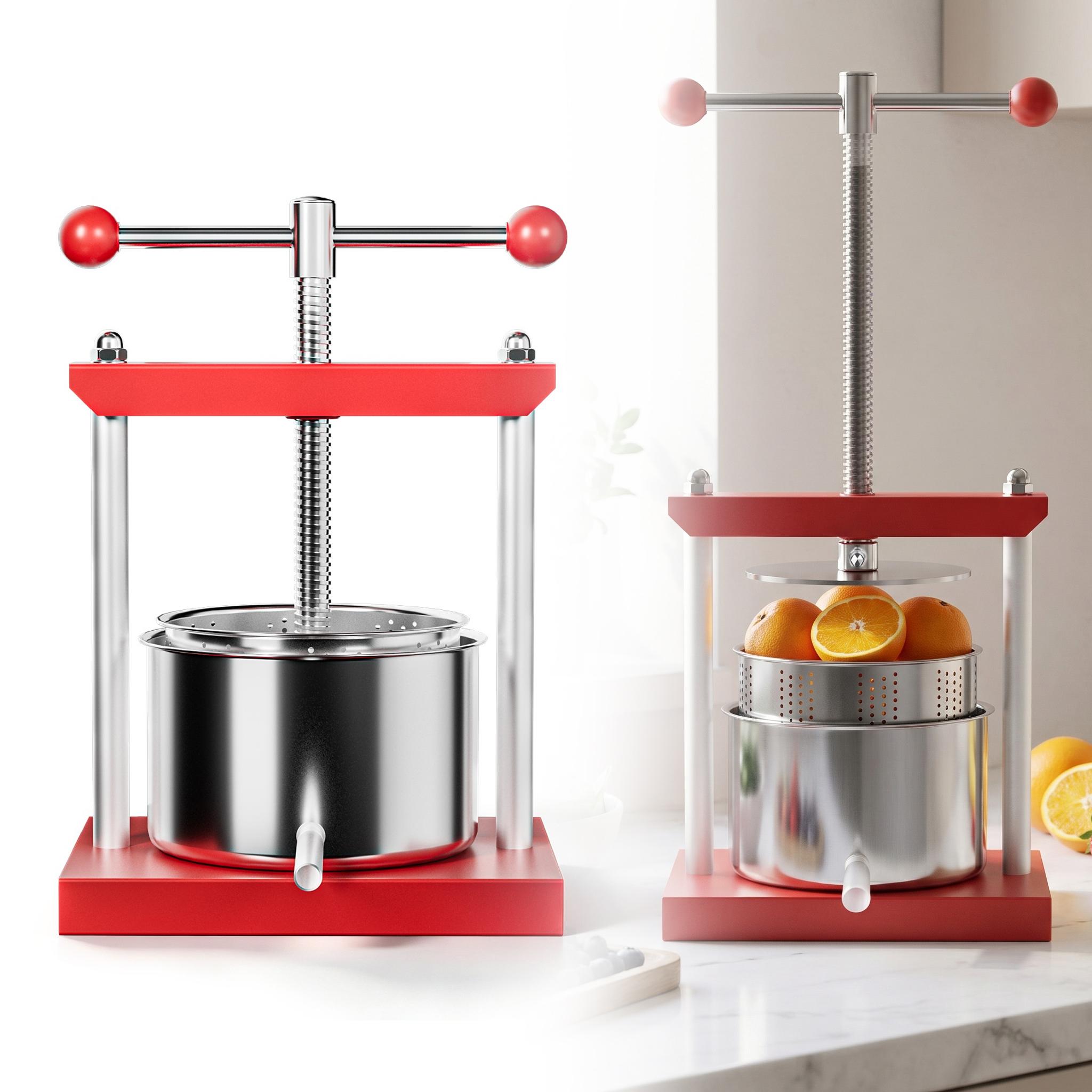 LZQ Obstpresse Manuell 3 L, Obstpresse aus Stahl mit Edelstahl-Presskorb, Apfelpresse Saftpresse Weinpresse für Äpfel, Trauben und Beeren