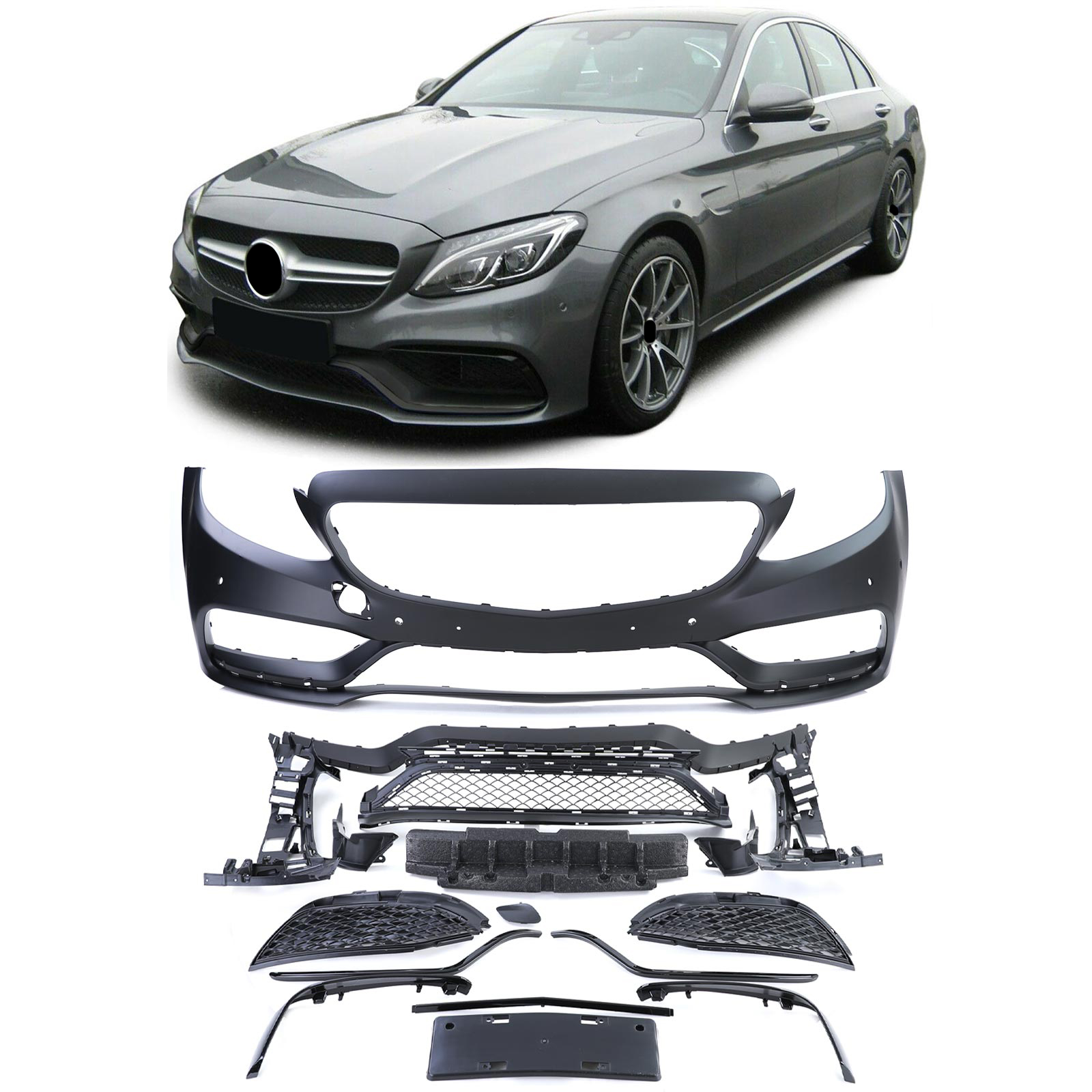 Carbon Stil Hintere Stoßstange Schutz Mercedes C-Klasse W205 Coupé/Cabrio 