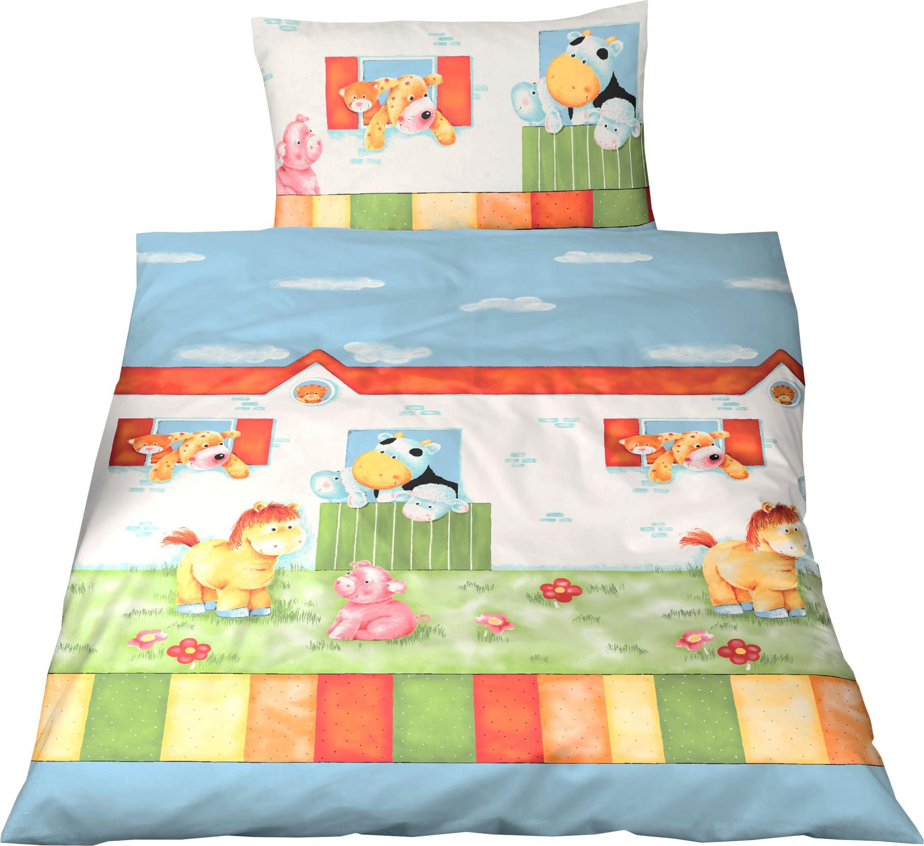 JACK Fein Biber Baby Bettwäsche 2 tlg. 100x135cm Hoftiere Bauernhof Bunt mit RV 2324/01 Hoftiere