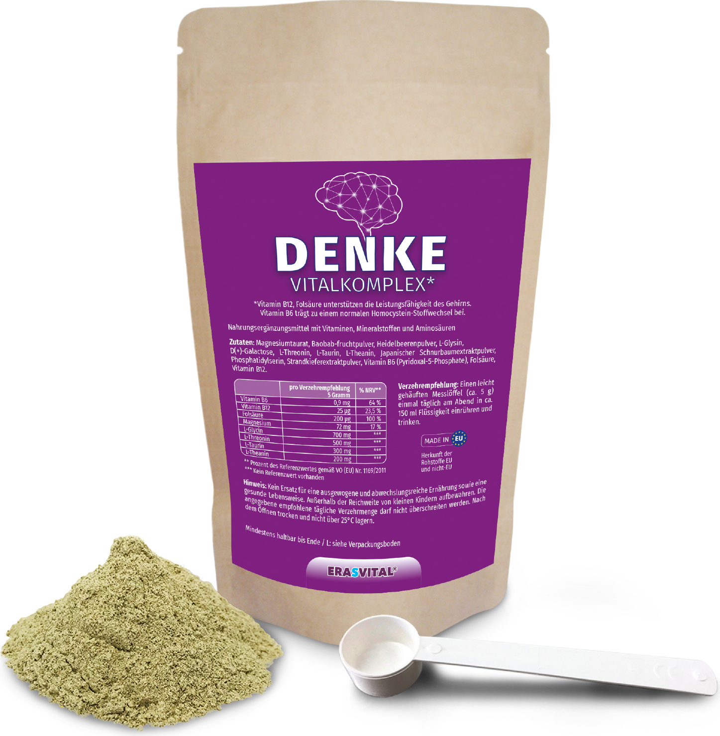 ERASVITAL DENKE Vitalkomplex 300 g - Unterstützt die kognitive Funktion, das Gedächtnis und die Konzentrationsfähigkeit.