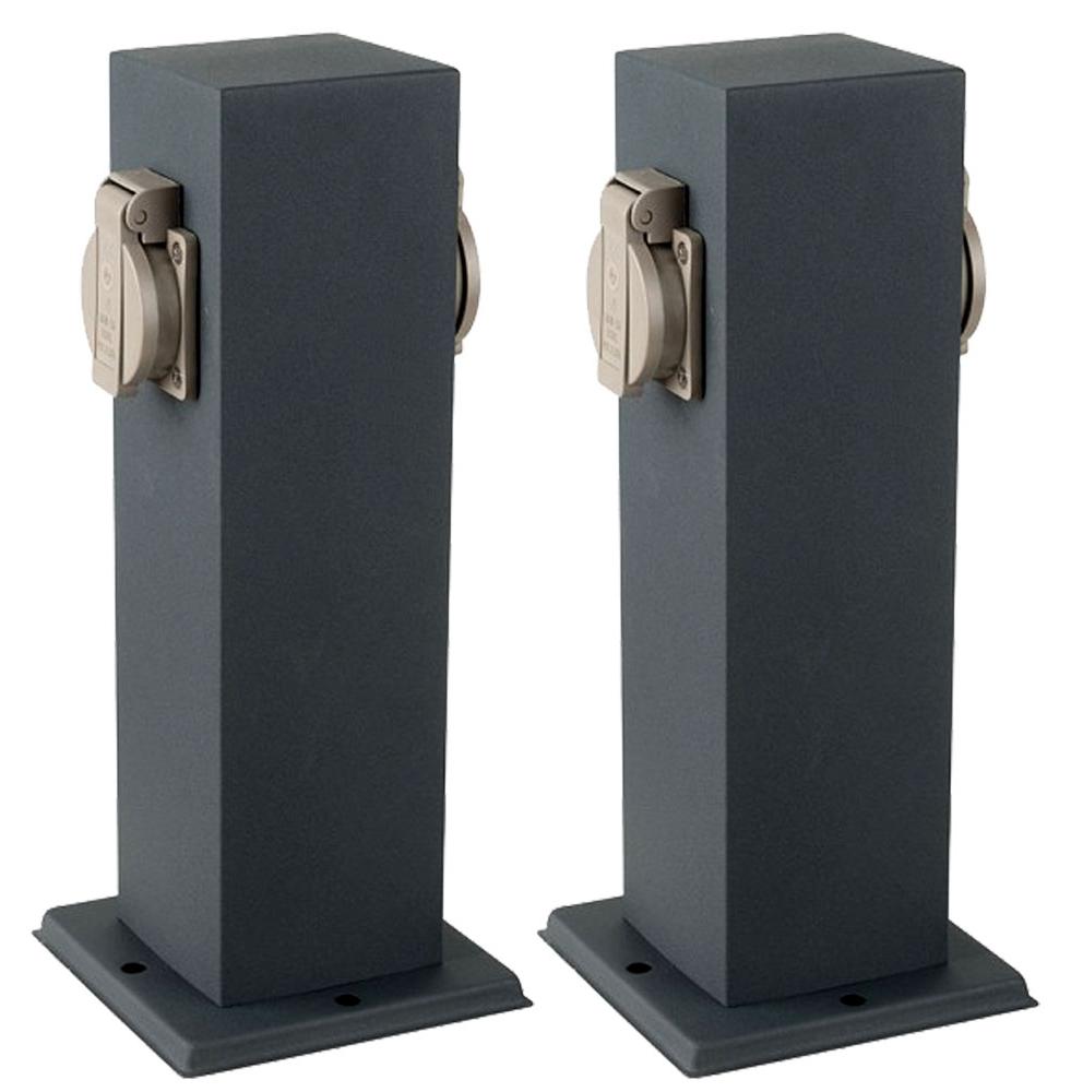 etc-shop 2x Energieverteiler, 2 Steckdosen, grau, H 30 cm, VT-1155-2 98308