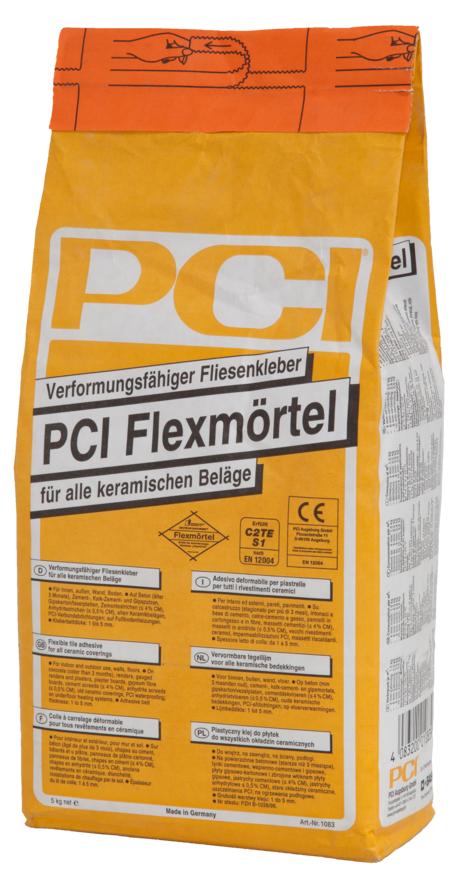PCI Flexmörtel, verformungsfähiger Fliesenkleber für alle keramischen Beläge, grau, 5 kg 1083/9