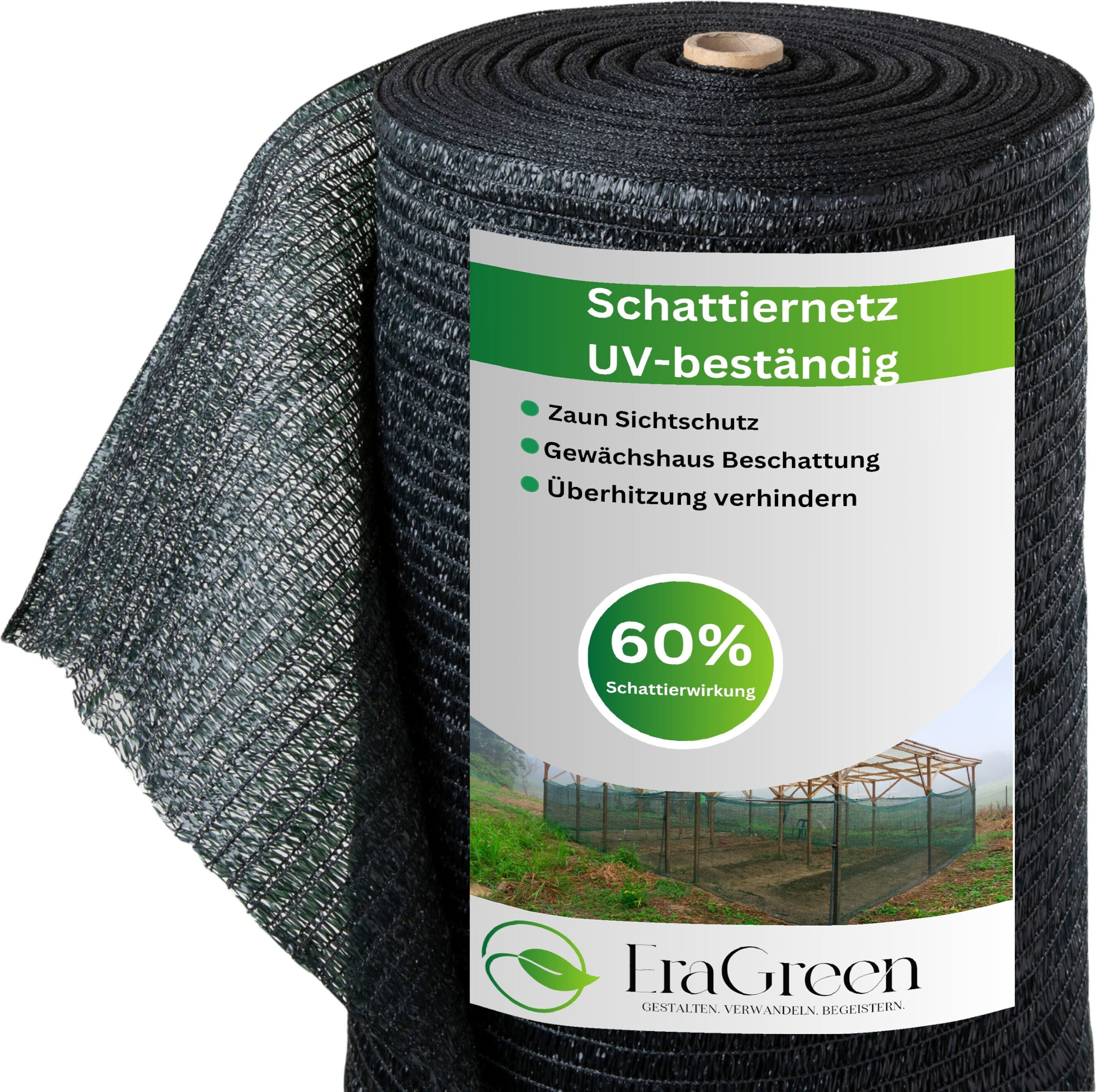 EraGreen Schattiernetz 70 m x 1,5 m mit 60% Schattierwirkung Sonnenschutz in dunkelgrün