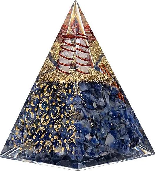 Bahadra Orgonit Pyramide Sodalith mit Mond und Sternen -- 6x6x8,5cm