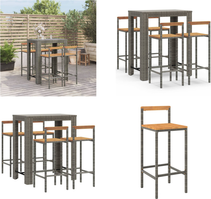 vidaXL 5-dielny záhradný barový set sivý polyratan a masívne drevo akácie - Záhradný barový set - Záhradné barové sety - Záhradný barový set - Záhradný bar