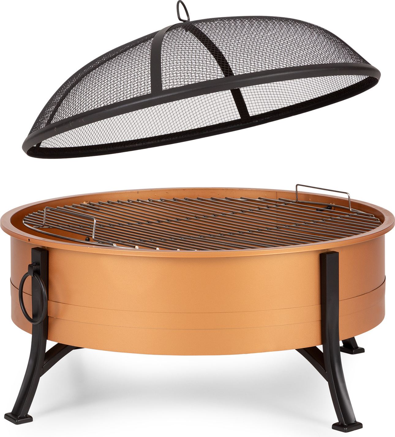 Blumfeldt Feuerschale mit Grillrost, Outdoor Stahl-Feuerschale Groß, Mobile Garten-Feuerschale 75 cm, Feuerschalen mit Festem Stand, Wetterfeste Feuerschale für den Garten, Runde Feuerstelle 173