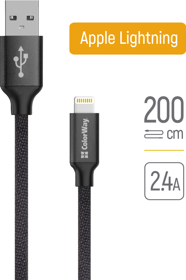 Ladekabel ColorWay USB - Apple Lightning 2,4A 2m schwarz CW-CBUL007-BK