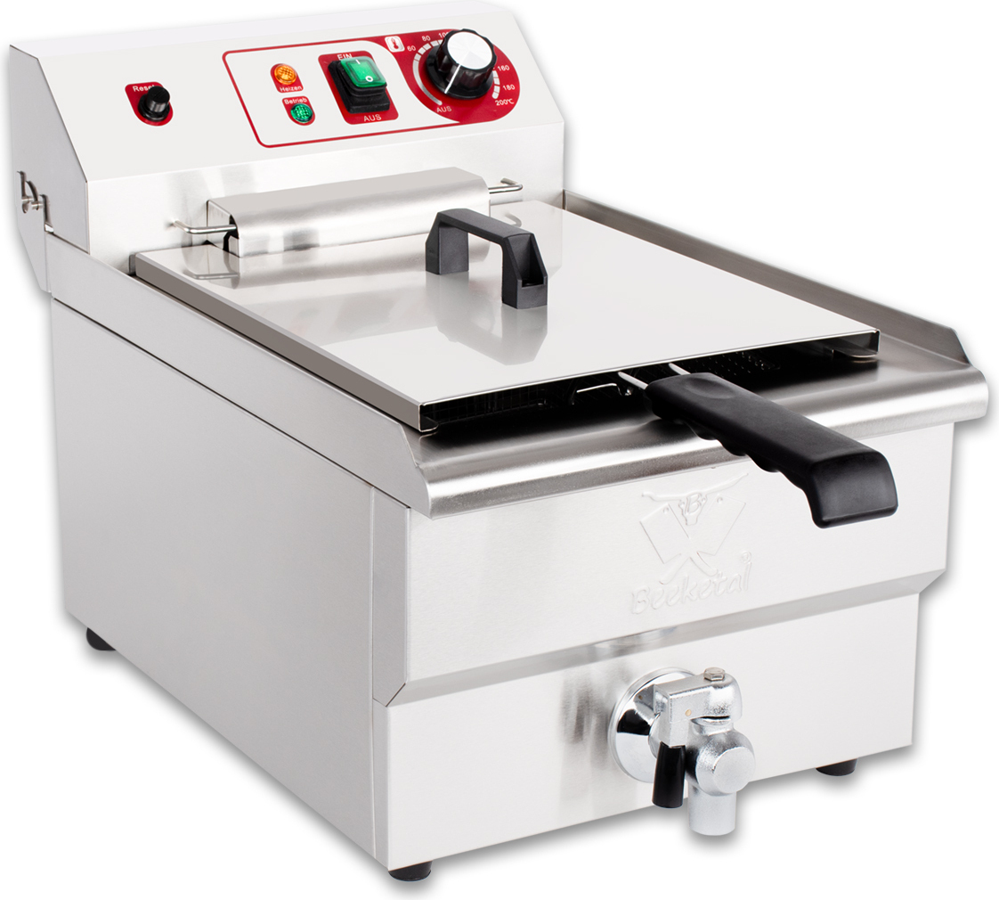 Beeketal Gastronomie Friteuse Fritteuse 230V, Fritteuse BTF/BWF:BWF-161P - 16 L mit Ablaufhahn