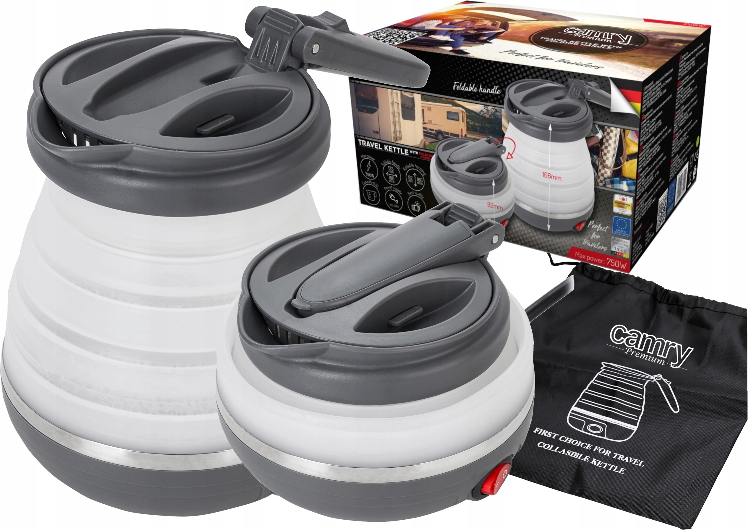 Faltbarer Reise-Silikon-Wasserkocher 0,6L 750W-Kompakt, Sicher CAMRY CR 1374