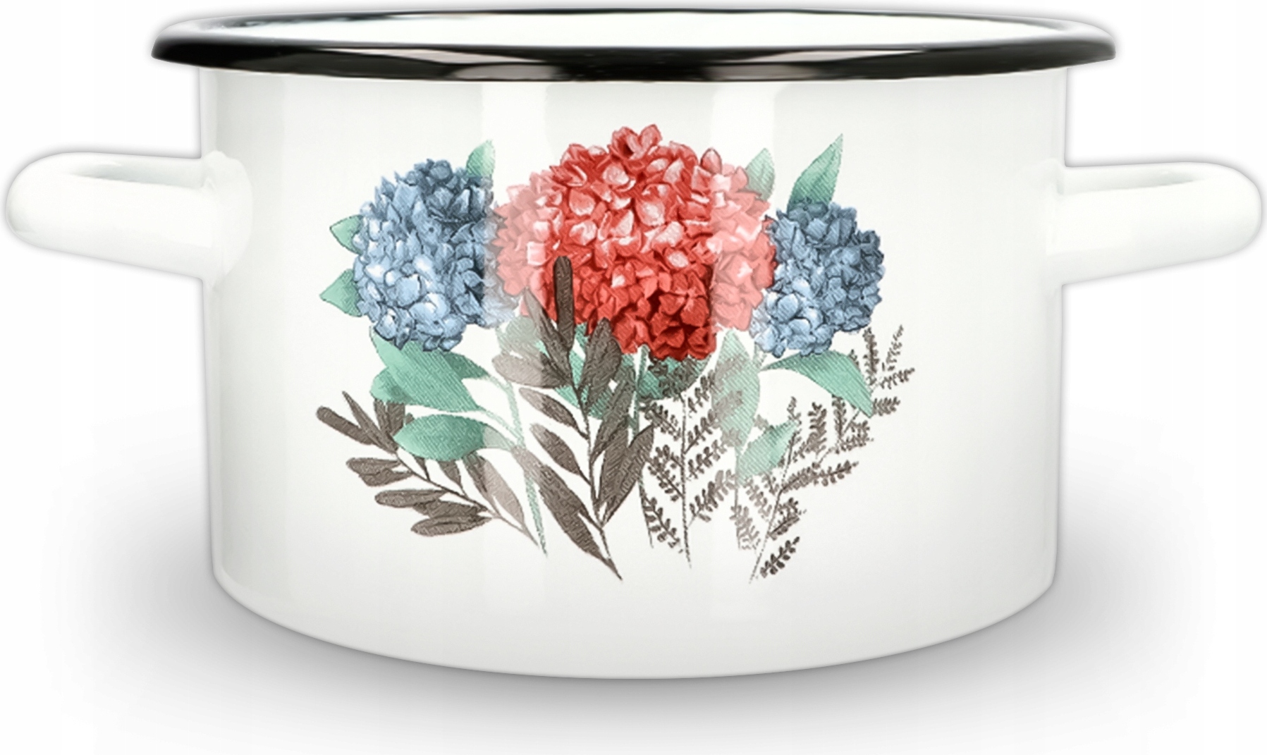 Kuketo | Emaille Kochtopf 2 L Mit Griffen – Induktion & Alle Herdarten – Weißer Topf Mit Hortensien Motiv Robust, Hygienisch, Langlebig & Stilvoll 630973