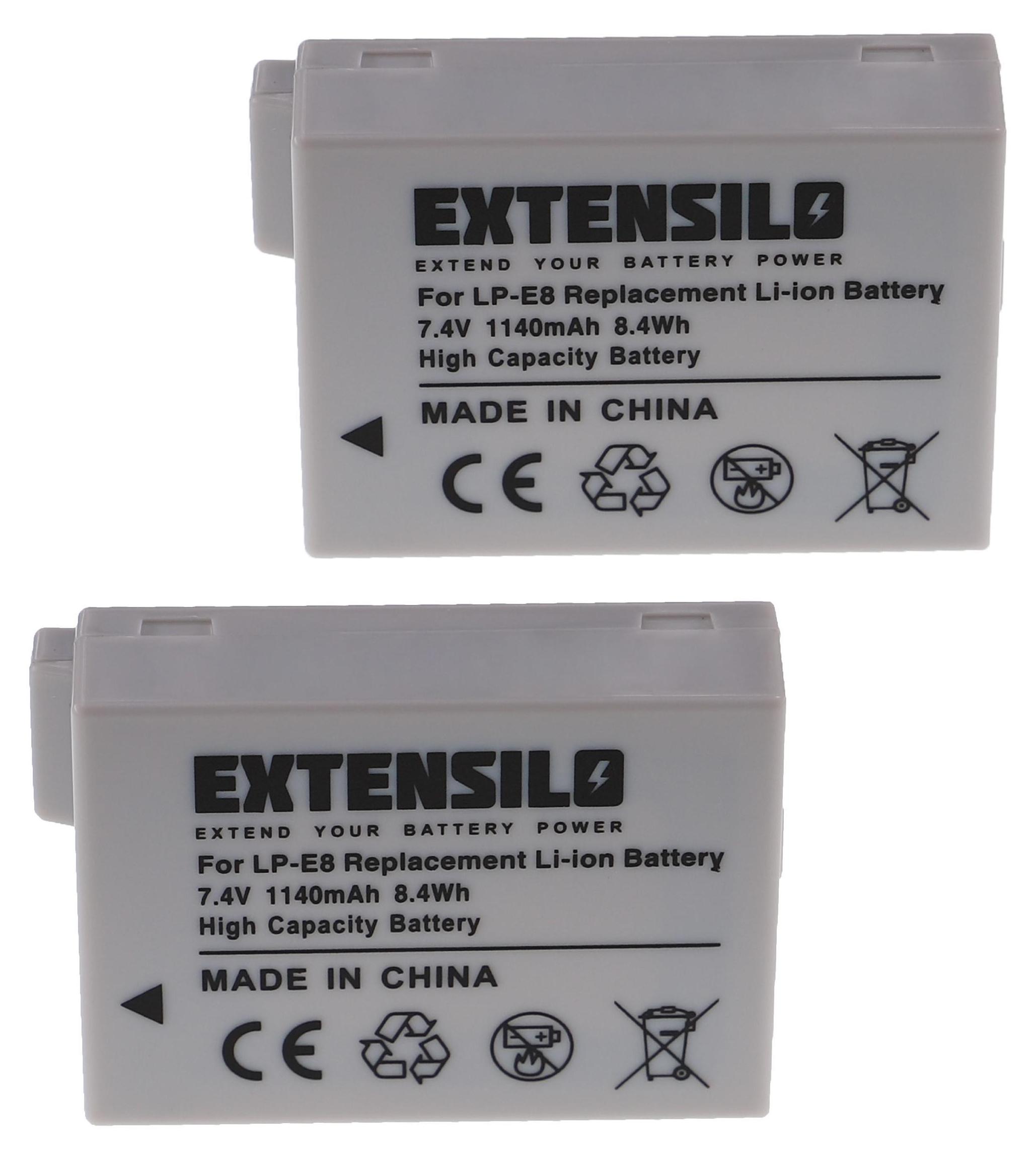 2x Akku Für Canon EOS 550D, 700D, 650D, 600D – 1140mAh, 7,4V, Li-Ion, Ersatz Für Canon LP-E8