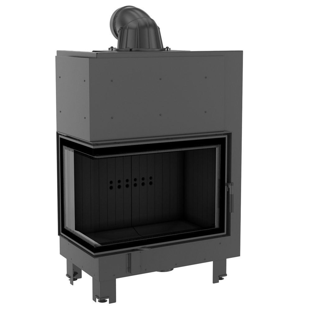 Oceľový krb MBA vľavo bs 17 kW Ø 200 ohýbané sklo čierne