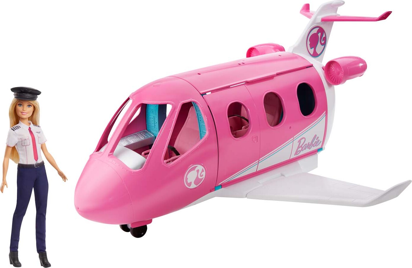 Mattel Barbie-Flugzeug mit Pilot-Puppe GJB33