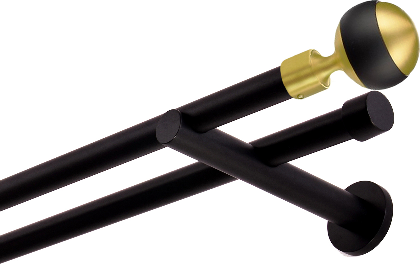 MDEKOR Gardinenstange Schwarz Matt stabile Vorhangstange 19 mm mit Kugel Modern einfache Montage, Montageort: Wand, 2-läufig, 180 cm 19 czarny II prosty K MOD 180 cm