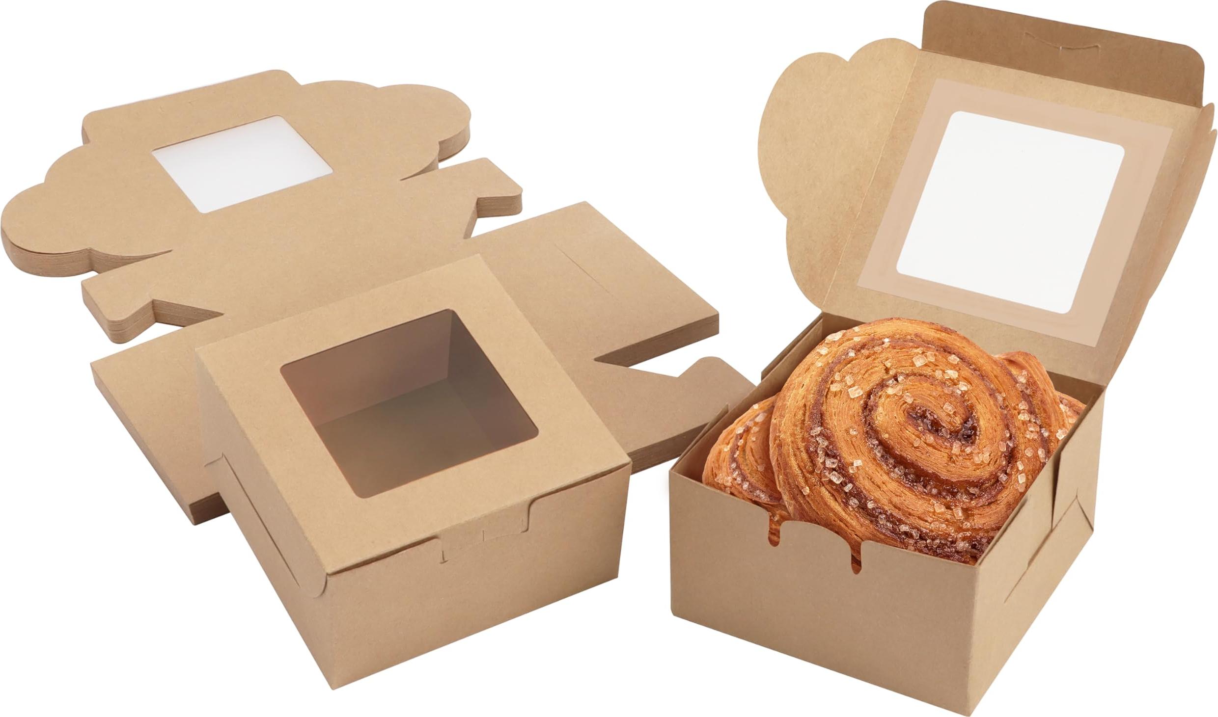 BELLE VOUS 50er Set Geschenkboxen Aus Kraftpapier – 12x12x6 Cm, Inkl. Satinband, Einfach Zusammenzubauen