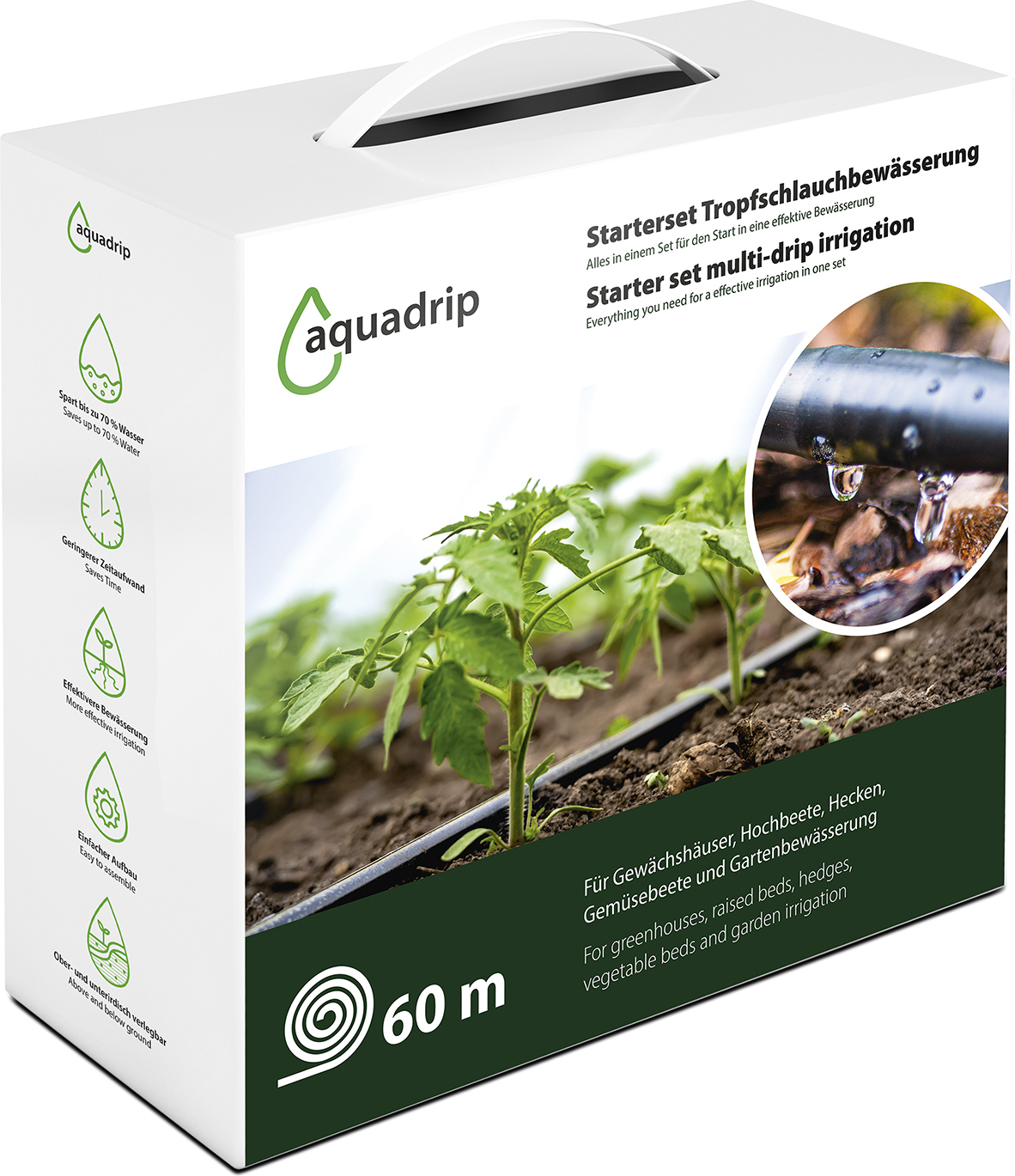 EraGreen Bewässeungsset Aquadrip Tropfschlauch mit Druckkompensation 60m