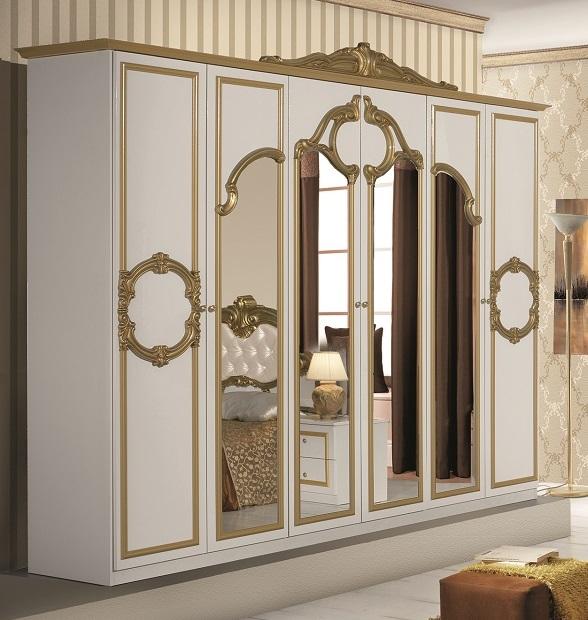 FPM Barock Kleiderschrank Barocco 6 trg in Weiß / Gold