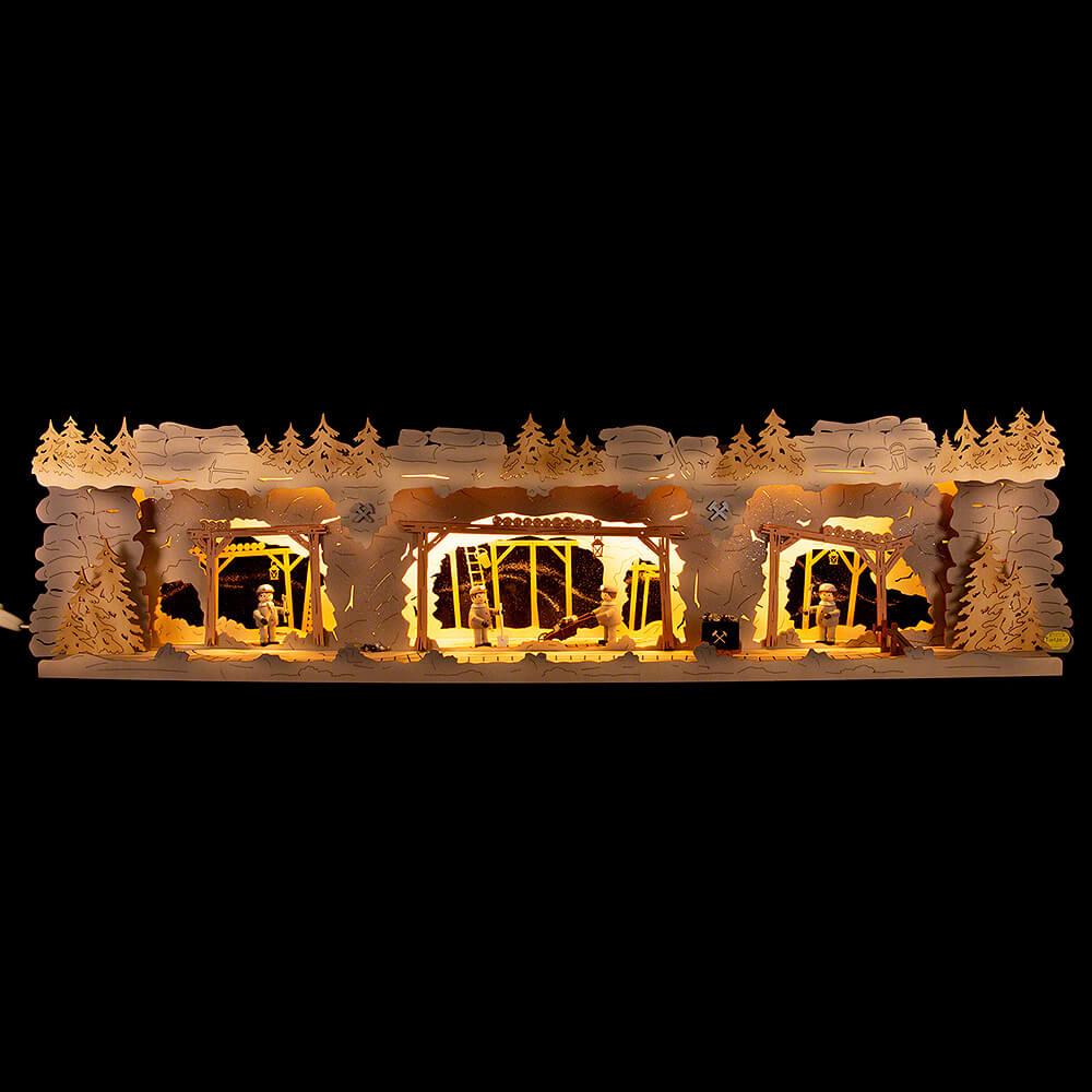 Schwibbogenerhöhung Bergbau mit Bergleuten (75x20x16cm) von Tietze Erzgebirgsdesign
