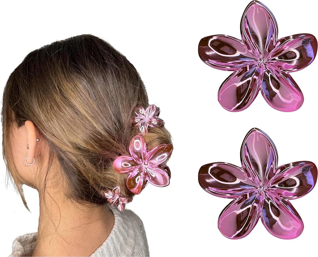 Damen Haarspange Mit Strass & Emaille | Blätter & Blume Design In Lila | Für Hochzeit, Party & Abend
