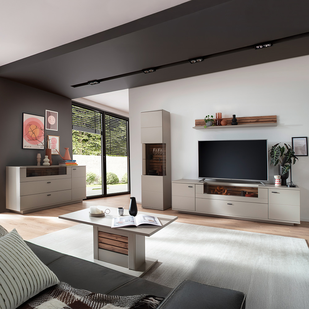 Lomadox Wohnzimmer-Set 5-teilig LIEZEN-05 in grau mit Eiche LA05-LIEZEN-05-SET8