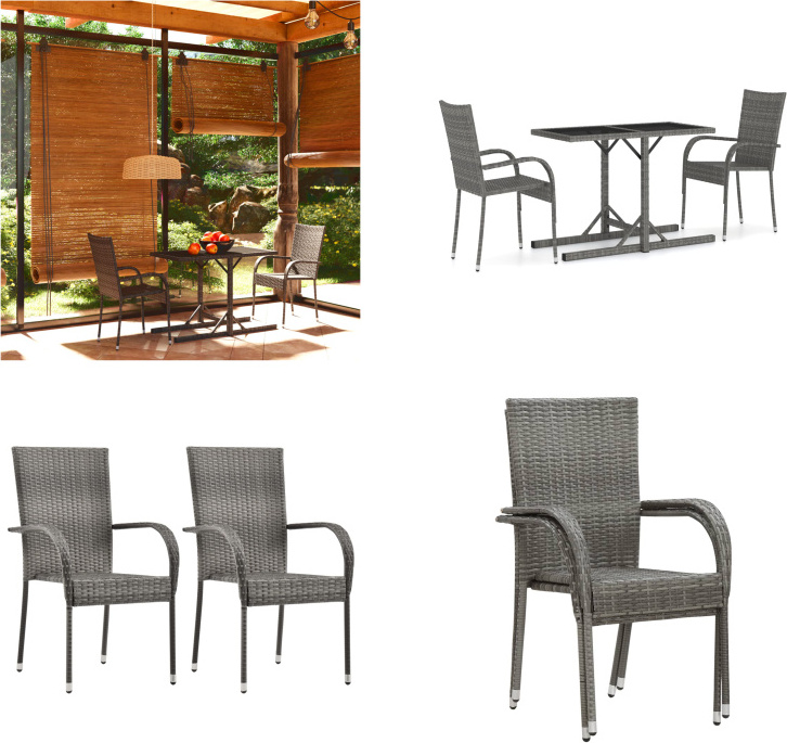 vidaXL 3-dielny záhradný jedálenský set sivý - Záhradný jedálenský set - Záhradné jedálenské sety - Záhradný nábytok - Záhradný set nábytku